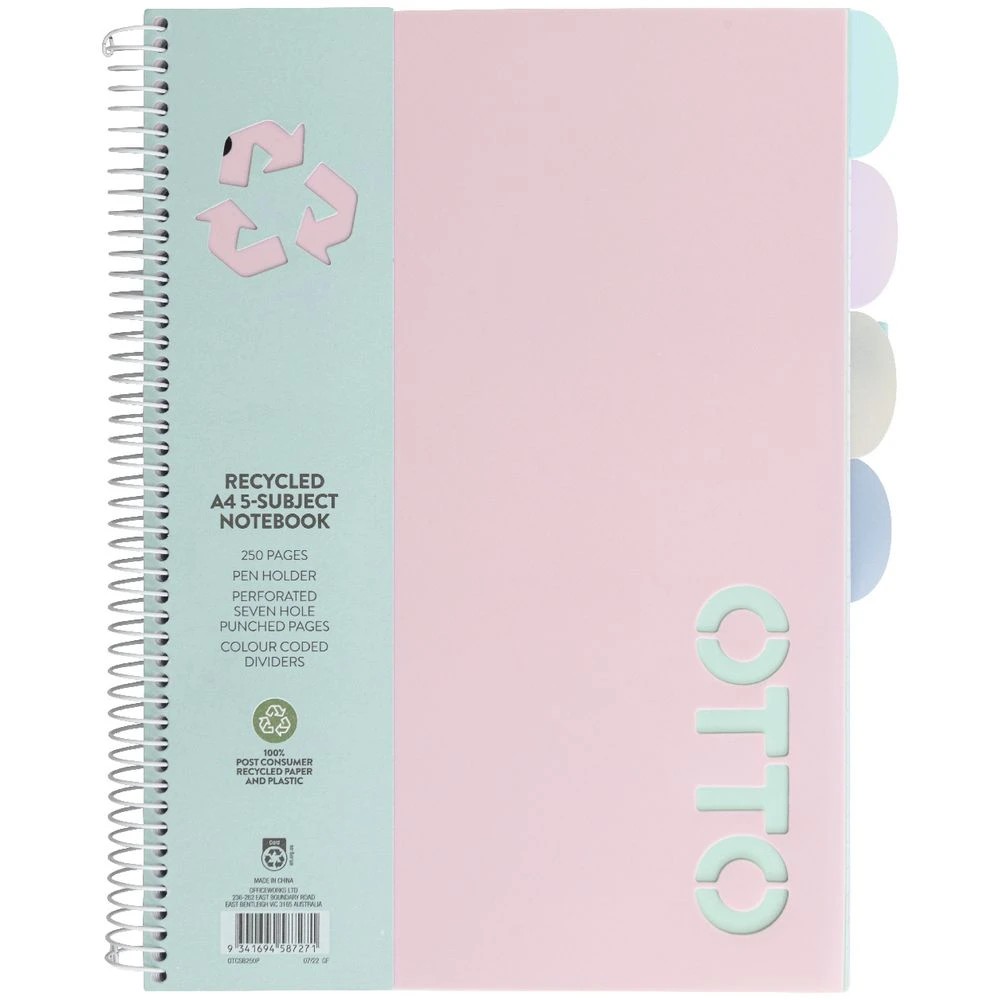 6 Otto A4 5 Subject Book 250 Page Pink, 6 of 6