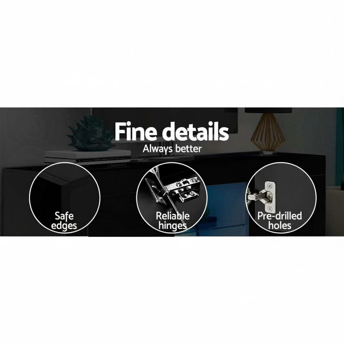8 Artiss Entertainment Unit TV Cabinet LED 130cm Angus - Black, 8 of 8