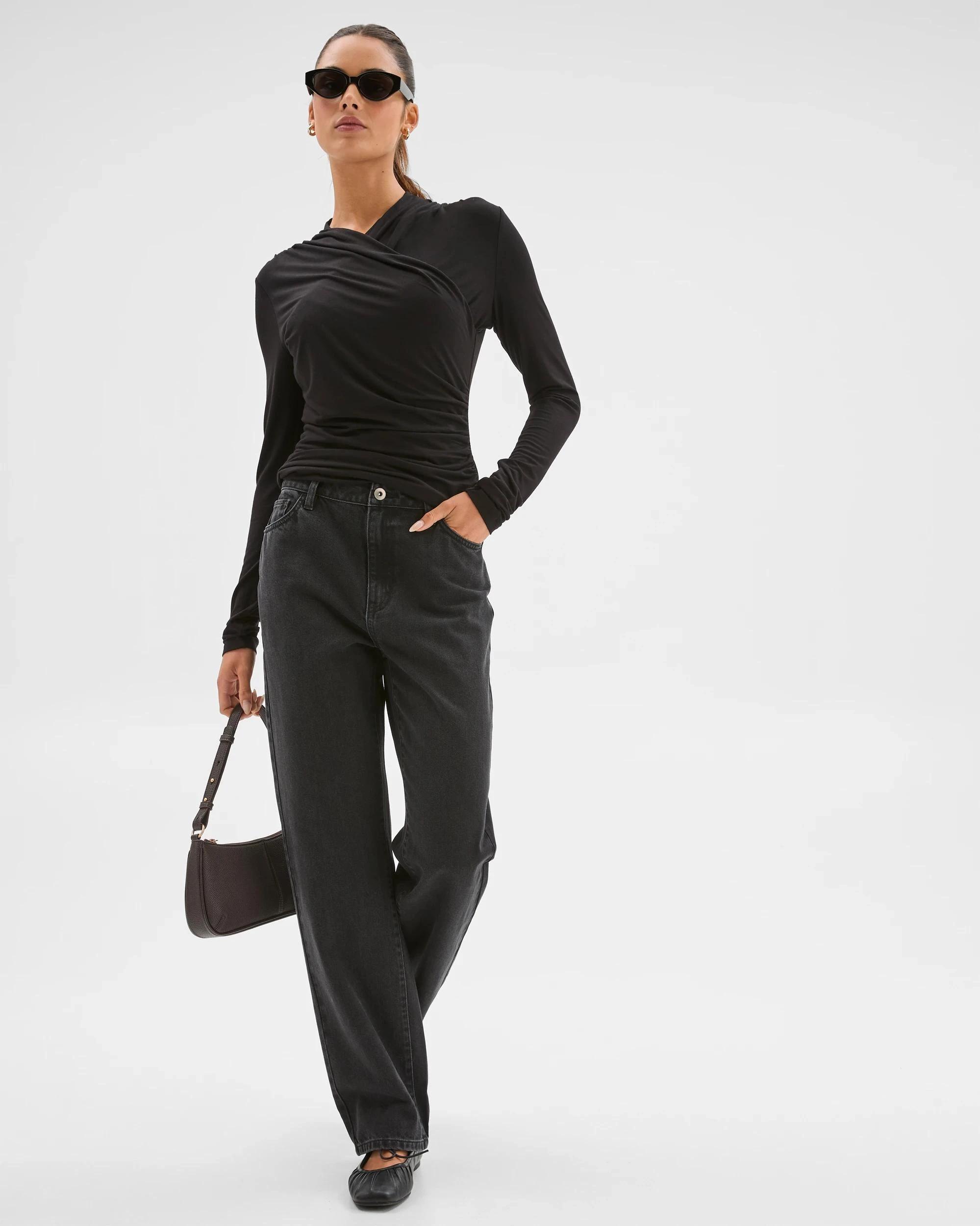 3 Lily Loves Long Sleeve Crossover Drape Top BLACK, 3 of 8
