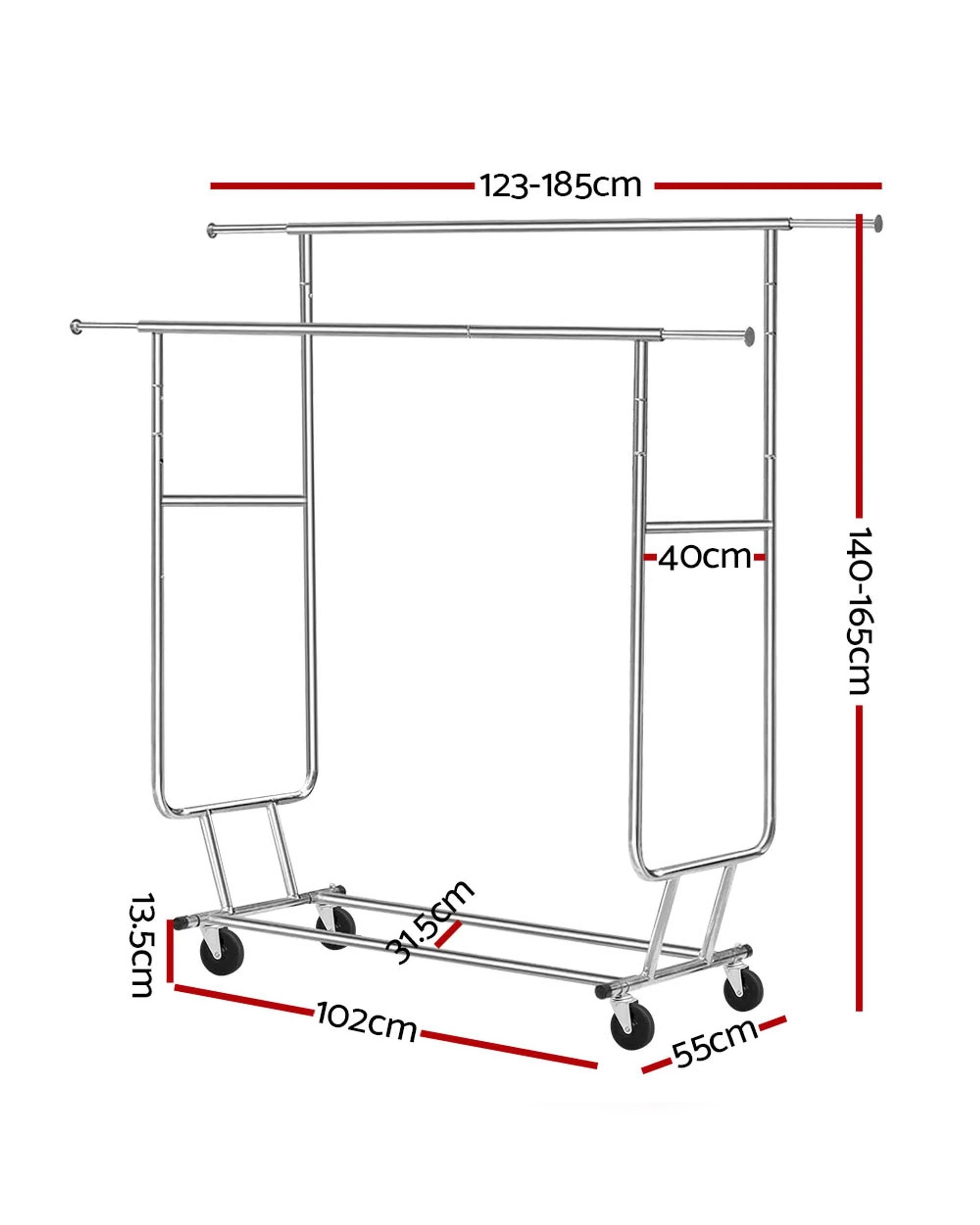 3 Artiss Clothes Rack Airer Double Rail Coat Stand Adjustable Hanger - Silver, 3 of 7