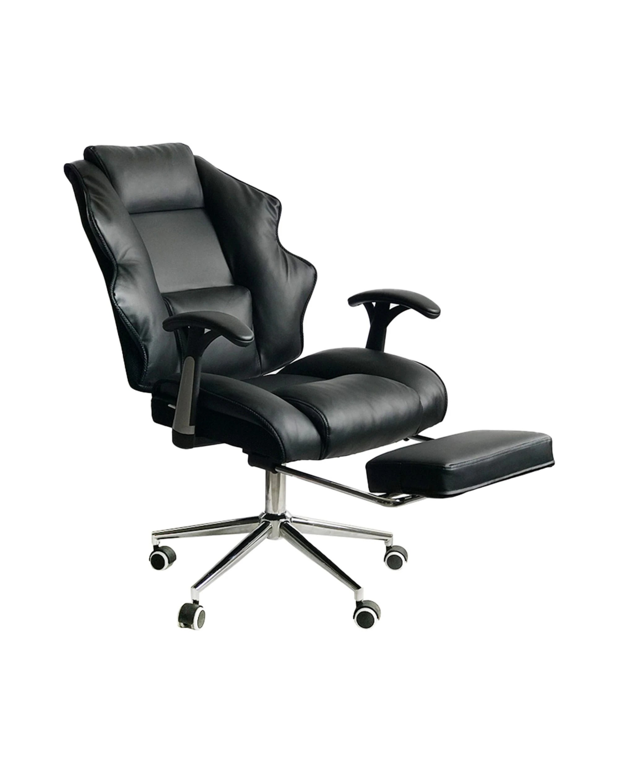 1 Sarantino Faux Leather High Back Reclining Executive Office Chair with Stool, 1 of 3