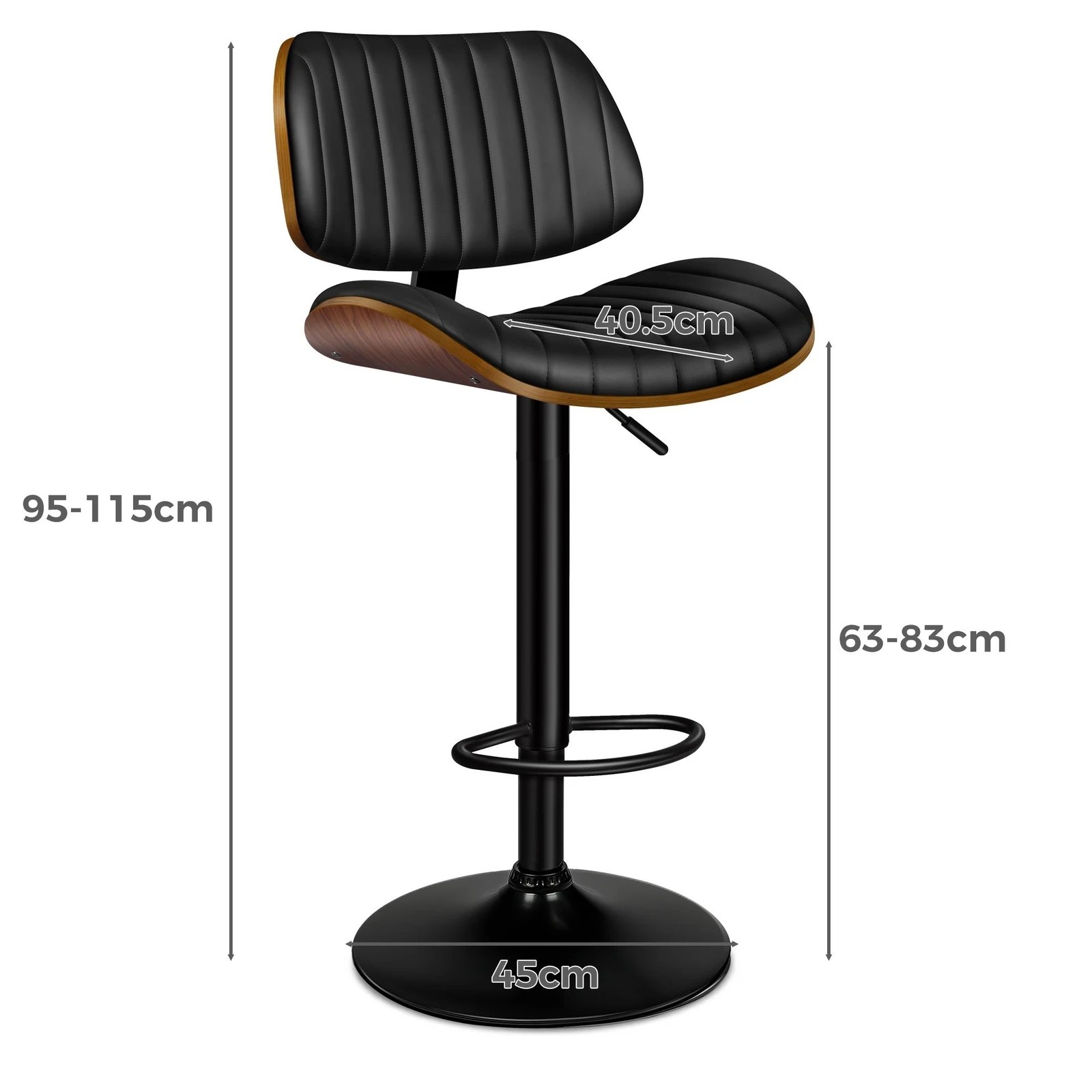 8 Alfordson 2x Bar Stools Kitchen Swivel Chair Wooden Leather Gas Lift - Black, 8 of 9