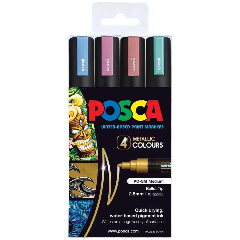 1 POSCA PC 5M Paint Markers Metallic Assorted 4 Pack, 1 of 4