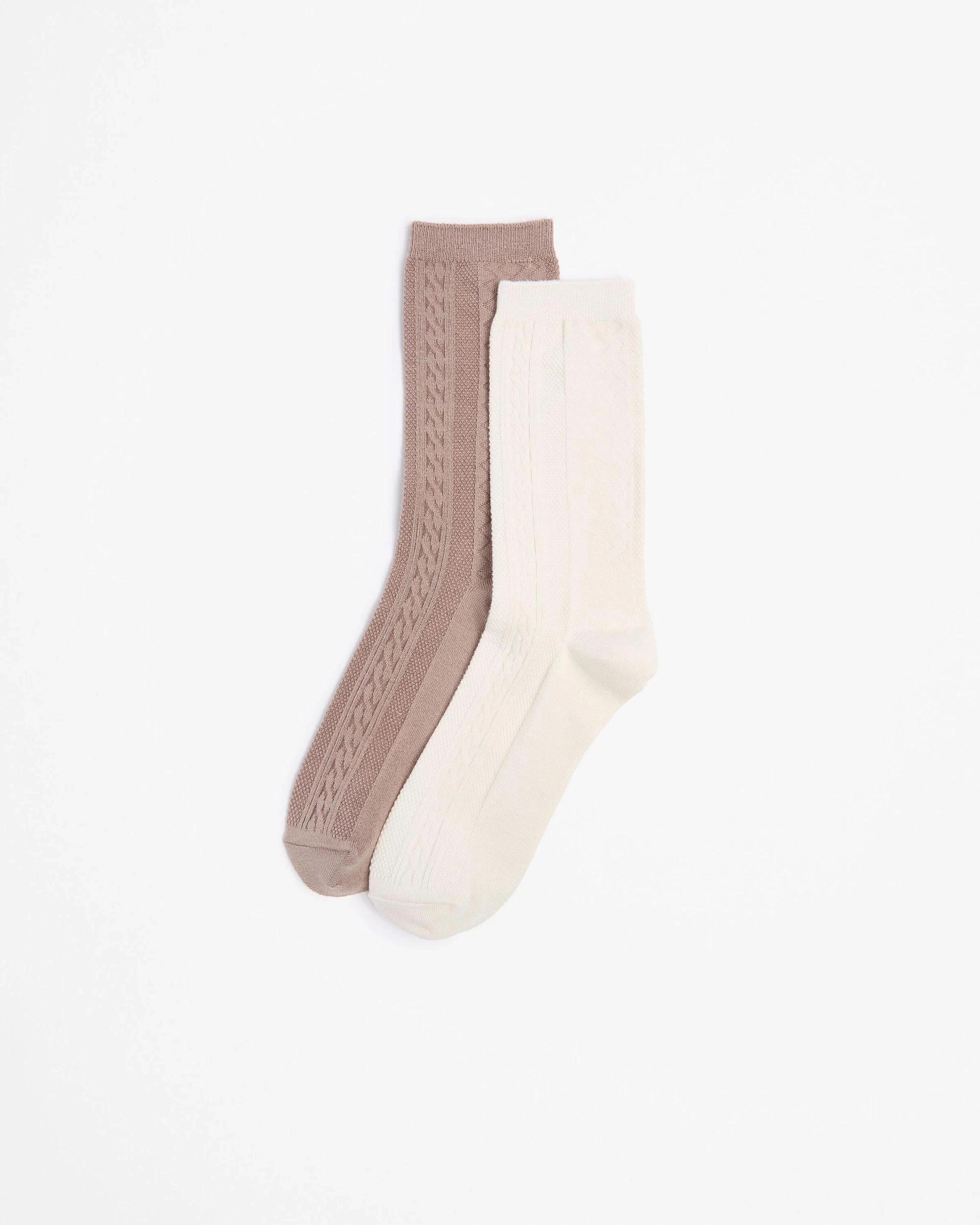 1 Target Woman Bamboo 2 Pack Cable Boot Socks NEUTRAL, 1 of 3
