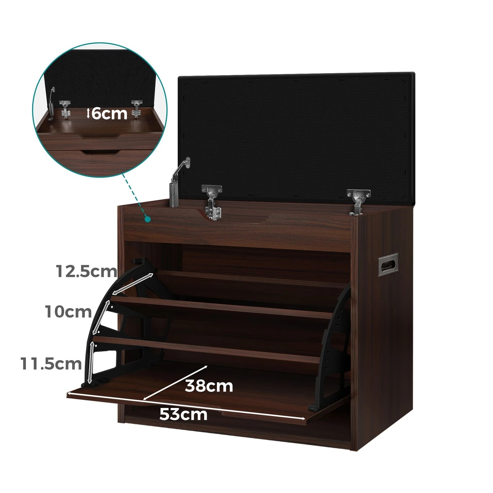 8 Alfordson Shoe Cabinet Bench Storage Rack Organiser Shelf 12 Pairs - Walnut, 8 of 10