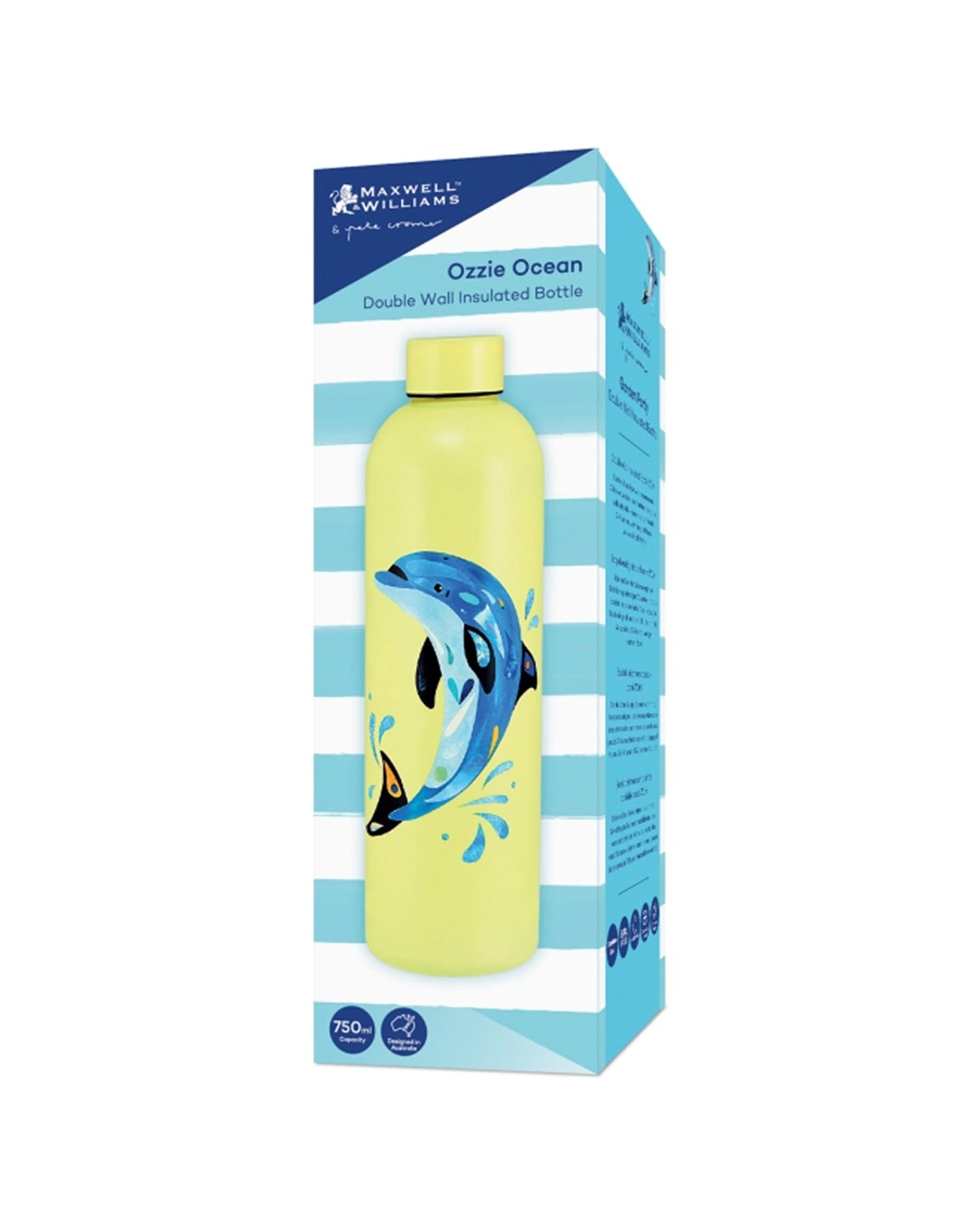 5 Maxwell & Williams 2x Pete Cromer Ozzie Ocean Insulated Bottle Set 750ml Dolphin - Yellow, 5 of 5