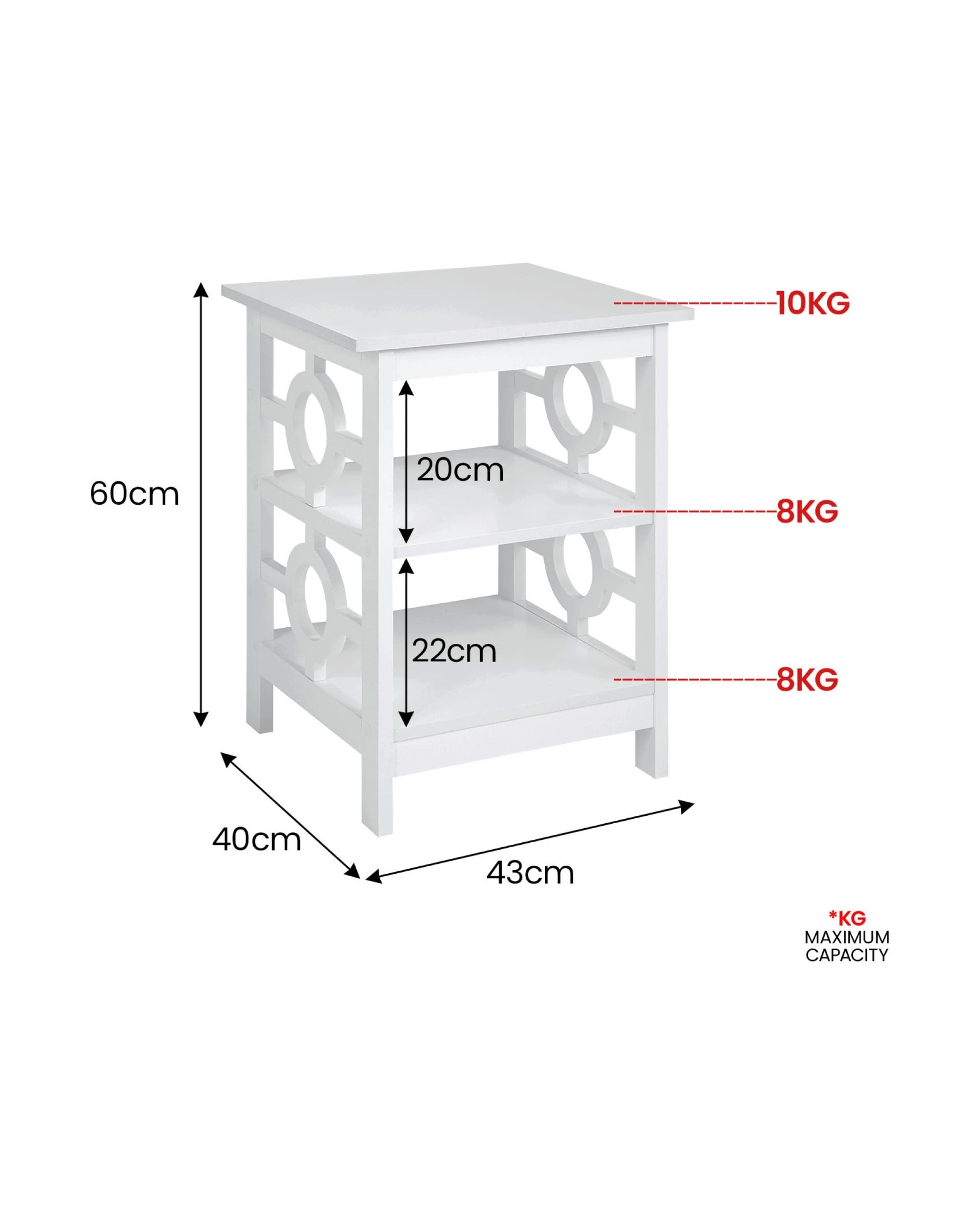 4 Sarantino Oliver 2-Tier Bedside Table - White, 4 of 5