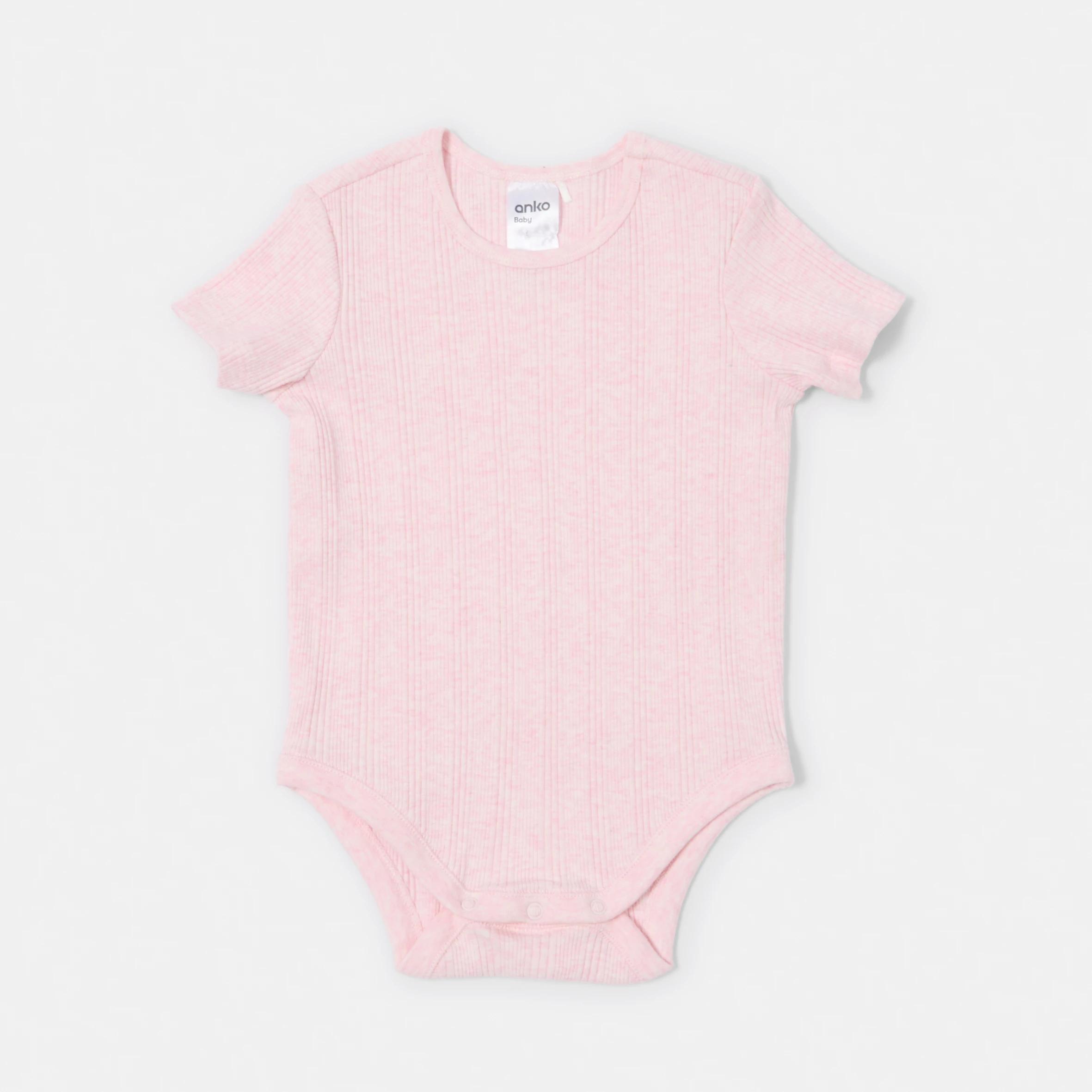 3 2 Piece Short Sleeve Newborn Ribbed Set PINK MARLE, 3 of 6