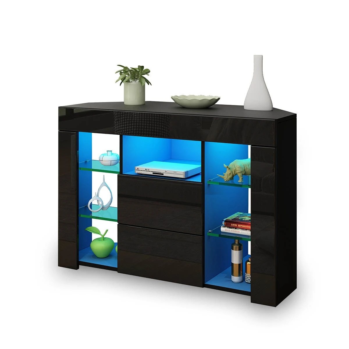 4 Ausway Modern TV Cabinet Storage Unit 2 Drawers High Gloss LED Lighted, 4 of 8