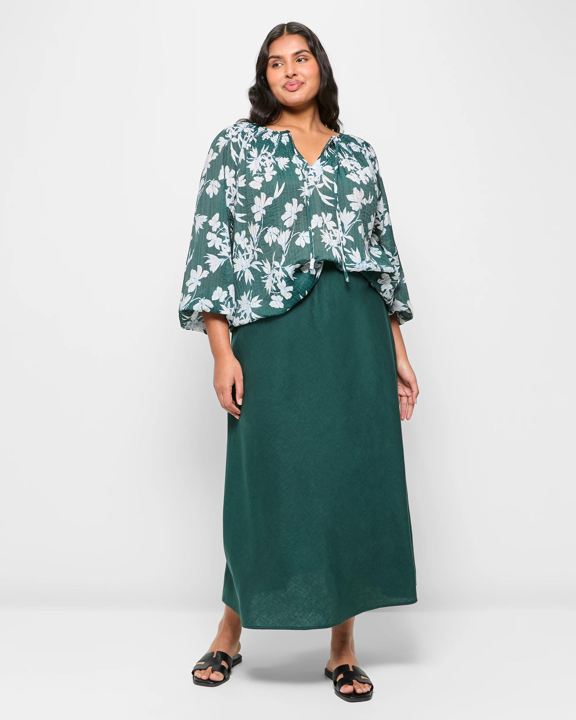 2 Target Plus Size Long Sleeve Shirred Blouse STENCIL FLORAL, 2 of 5