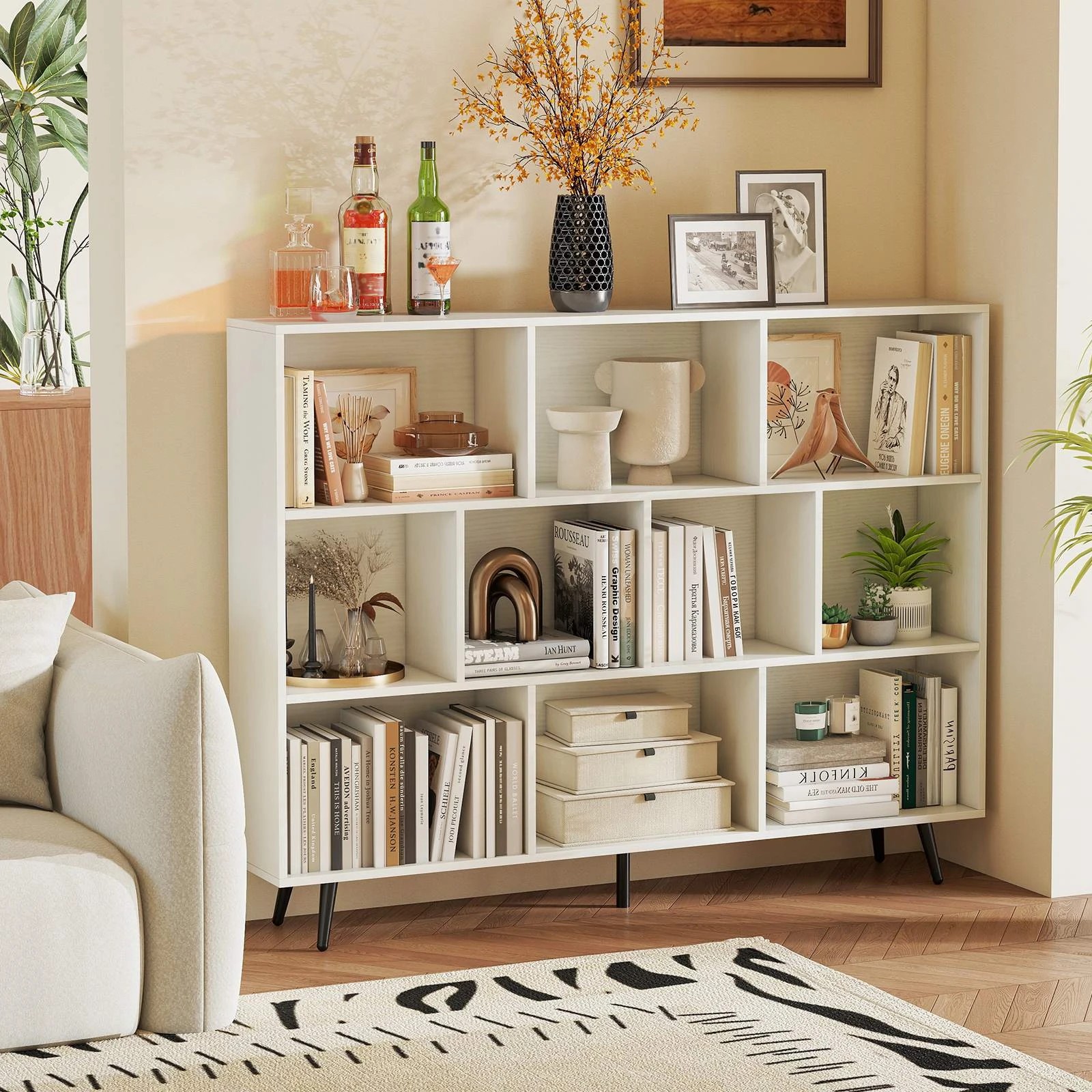 3 Costway 3-Tier 140cm Bookcase 10 Cube Bookshelf w/Metal Angled Legs Storage Display Organizer - White, 3 of 5