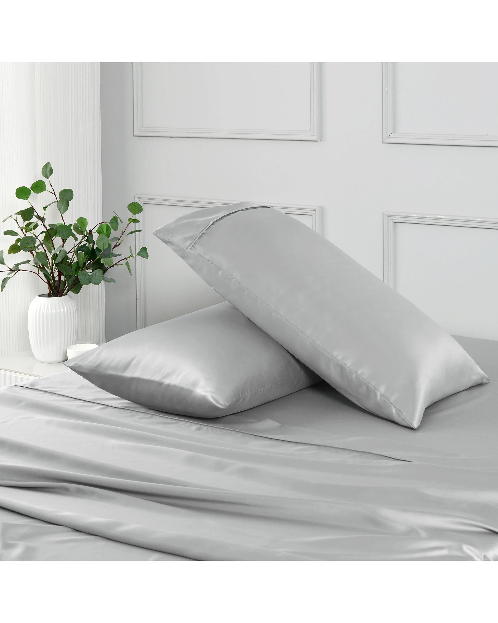 2 Dreamaker Matte Satin King Pillowcase Twin Pack - Grey, 2 of 5