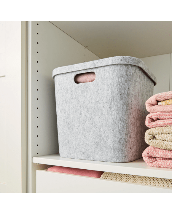 Square Felt Basket with Lid - Grey