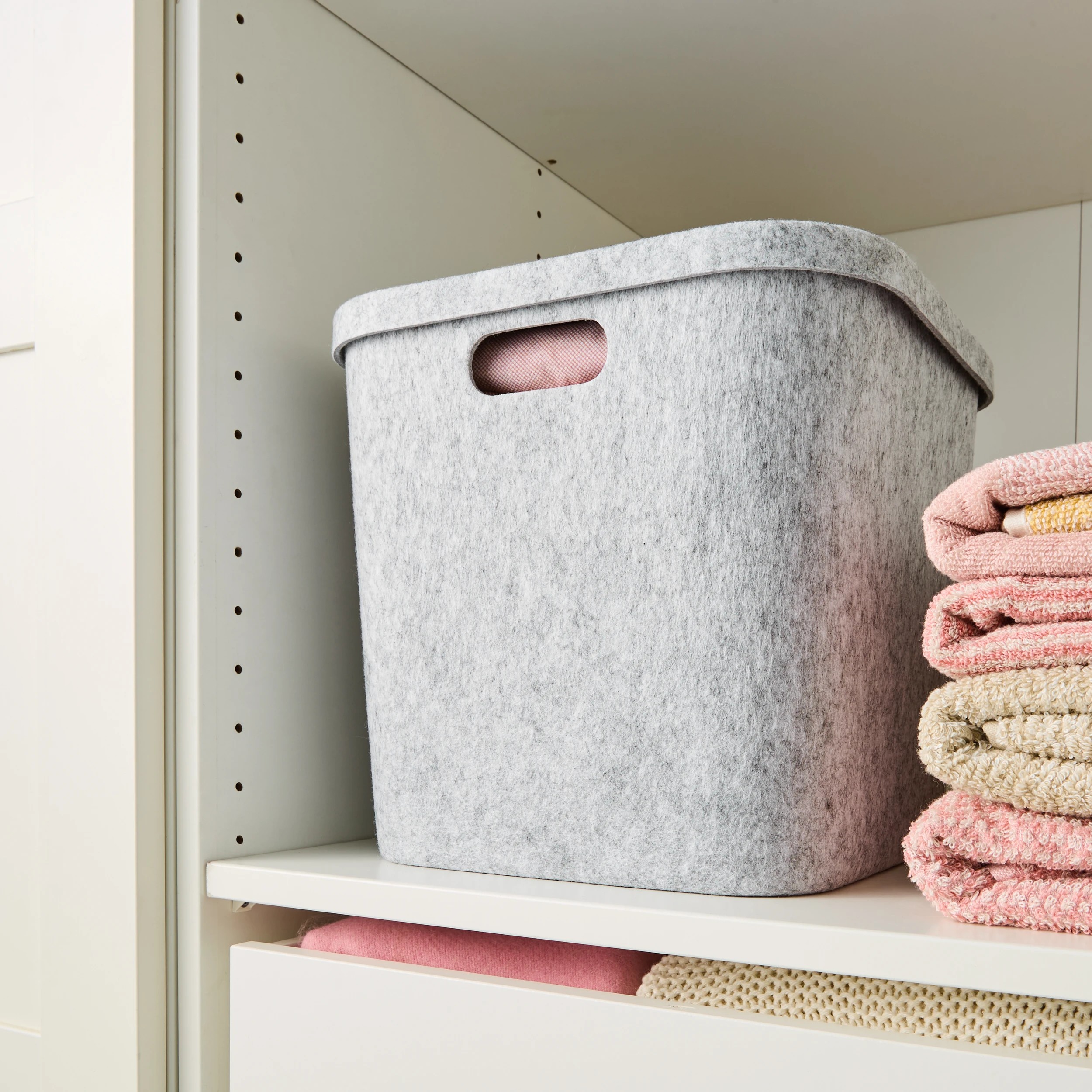 1 Square Felt Basket with Lid - Grey, 1 of 8