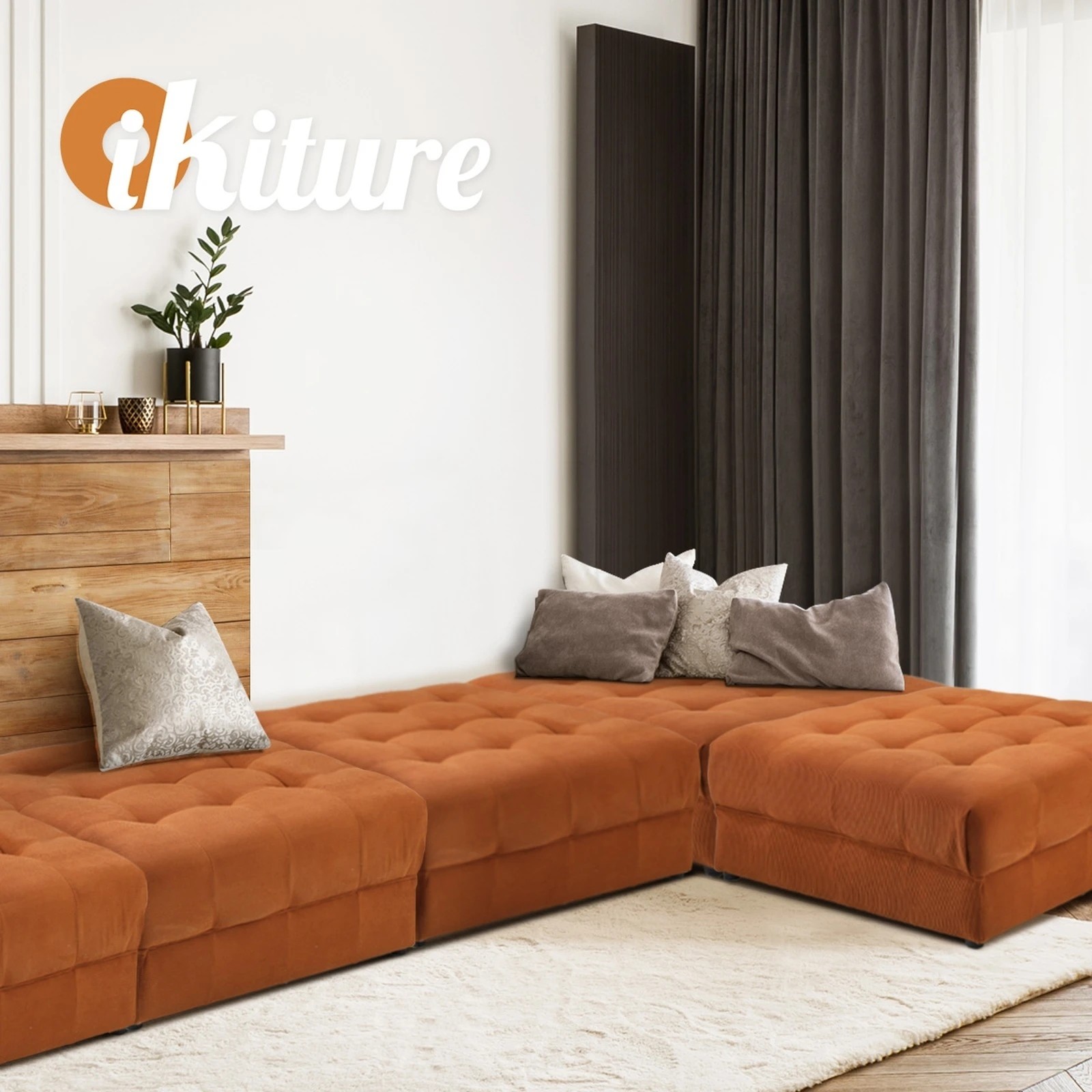 7 Oikiture 1 Seater Velvet Modular Ottoman Lounge Chair Armless Tofu
 - Brown, 7 of 10