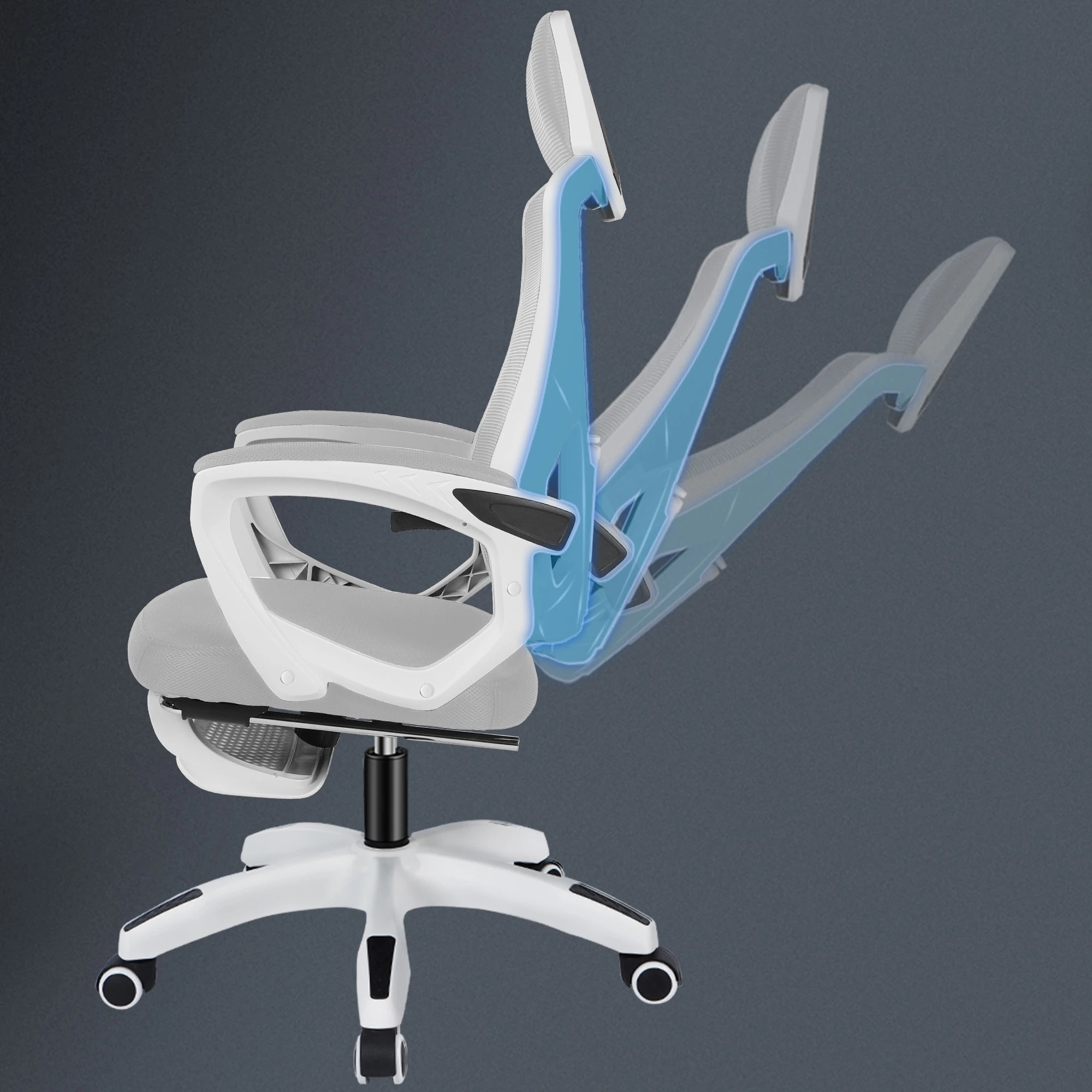 4 Alfordson Mesh Office Chair Gaming Executive Computer Recliner Study Work Seat - White Grey, 4 of 10