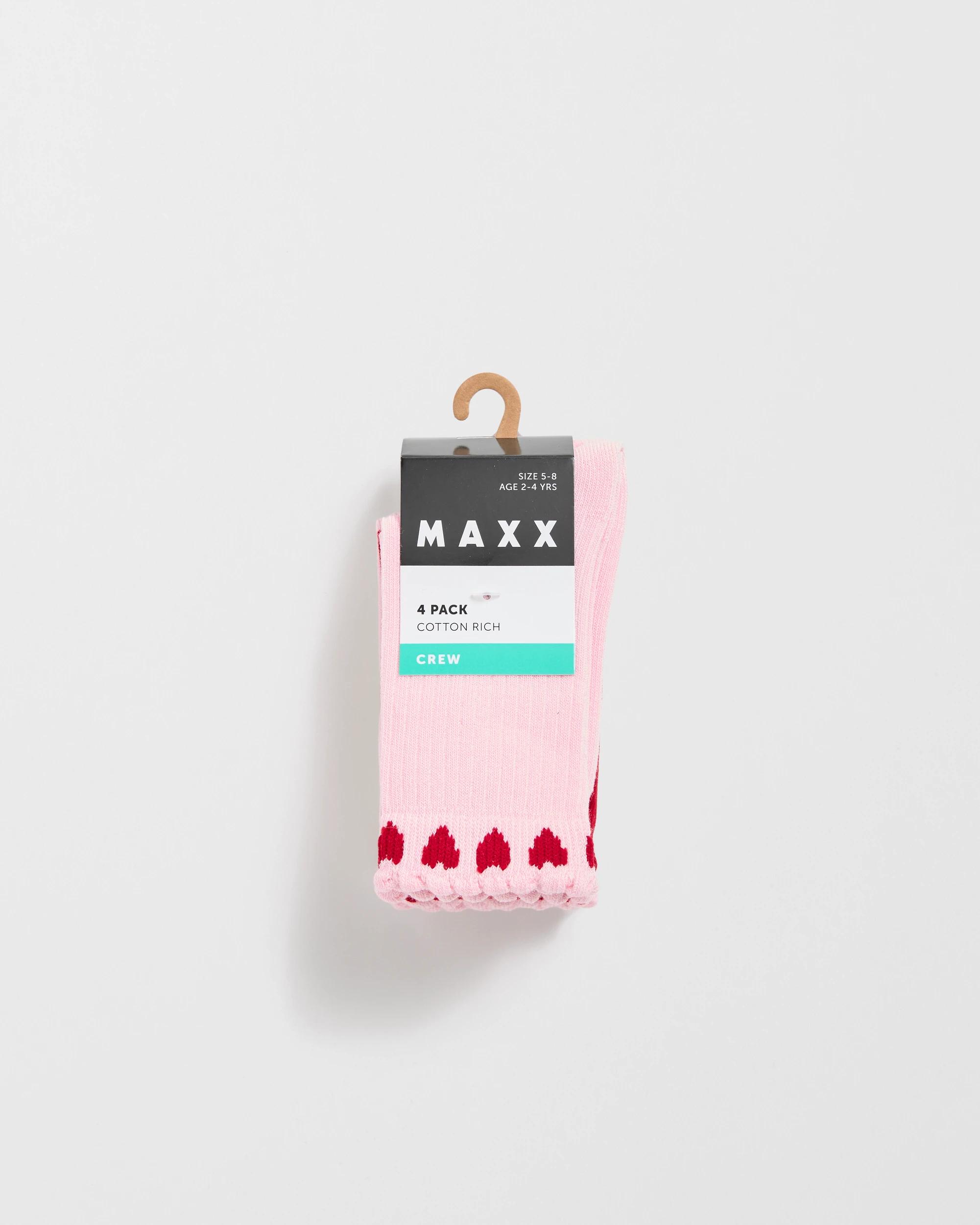 3 Maxx Cotton Blend 4 Pack Girls Patterned Crew Socks MULTI HEART, 3 of 3