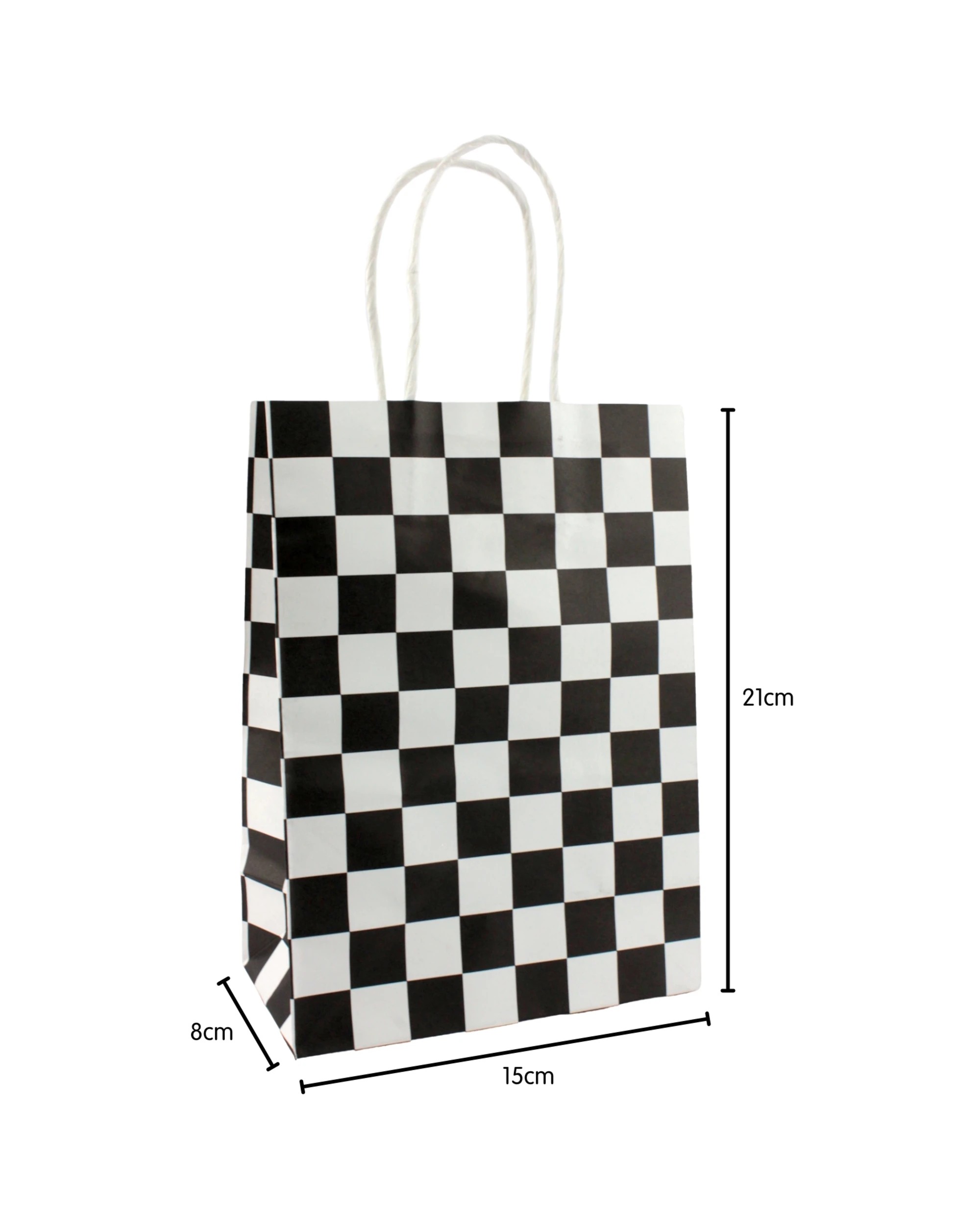3 Partyrama Black and White Checkered Paper Gift Bags Pack of 4 - White, Black, 3 of 4
