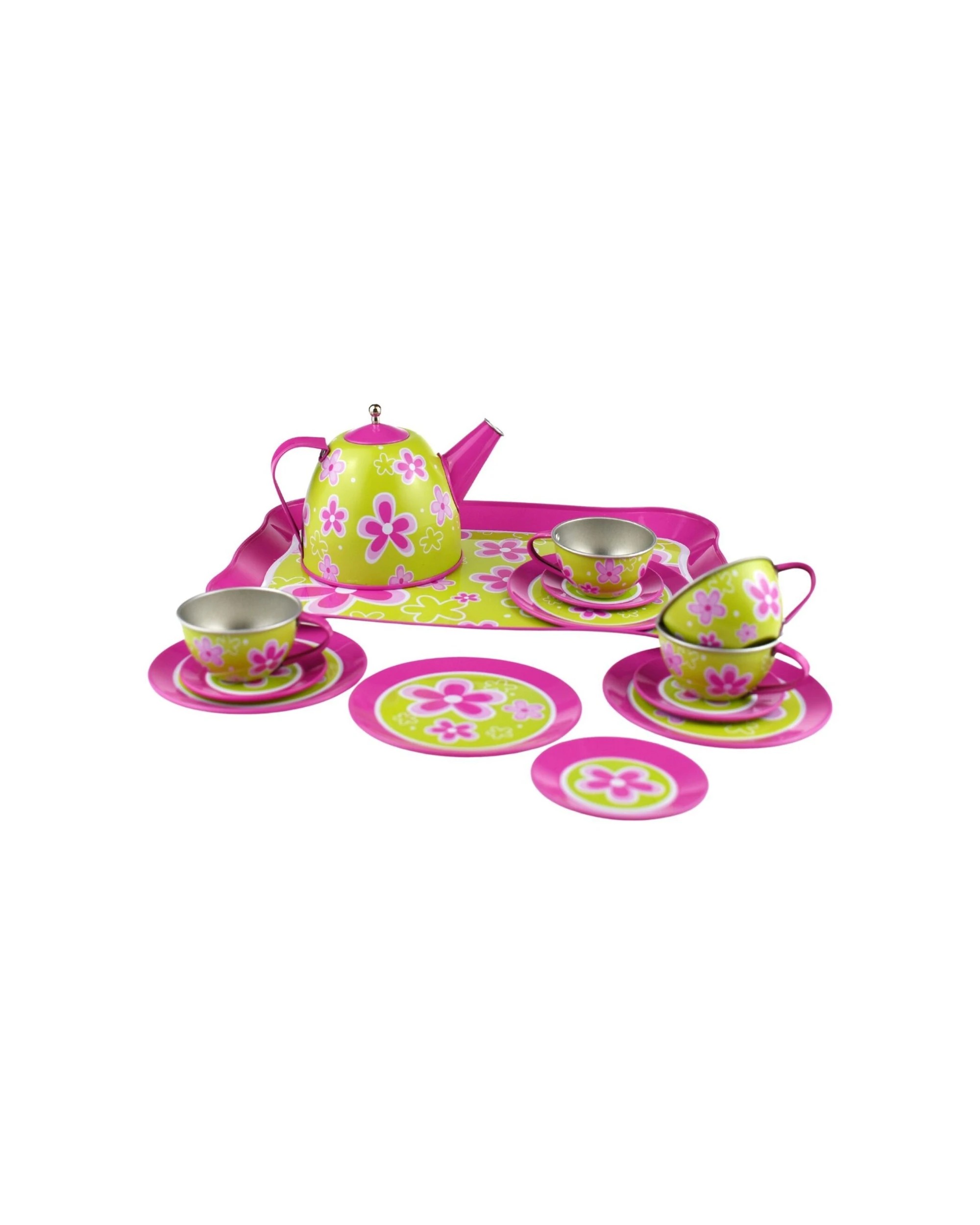 2 Kaper Kidz 15pc Lime Daisy Tin Tea Set Kids Pretend Play Toy - Pattern, 2 of 4