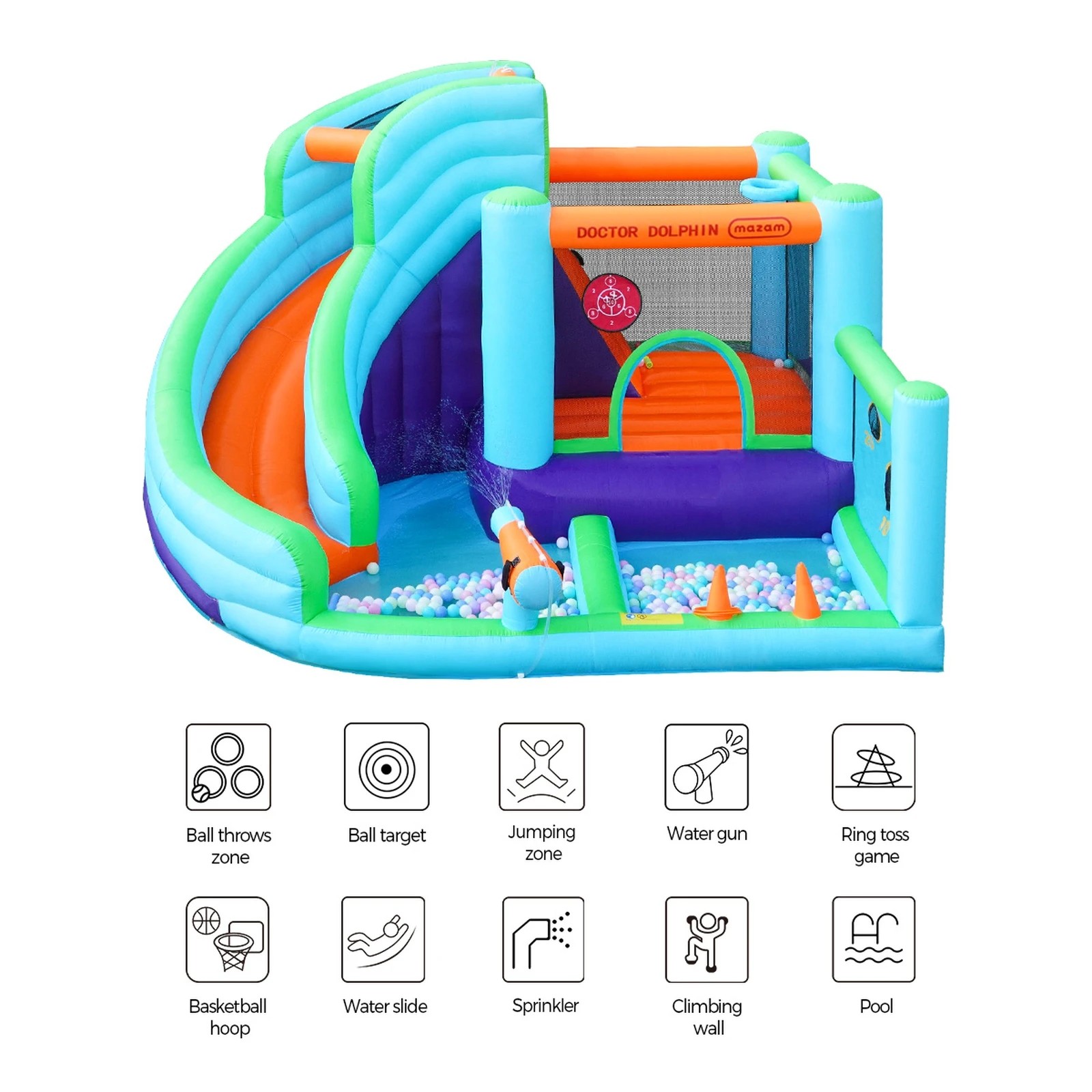 4 Doctor Dolphin 10-in-1 Inflatable Water Park Jumping Castle Bounce Pool Blower
 - Multi, 4 of 9