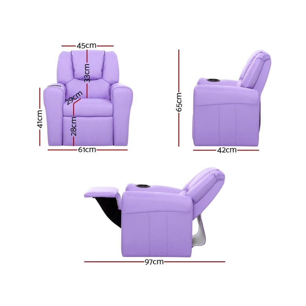 2 Keezi Kids Recliner Chair Purple PU Leather Sofa Lounge Couch Children - Purple, 2 of 8