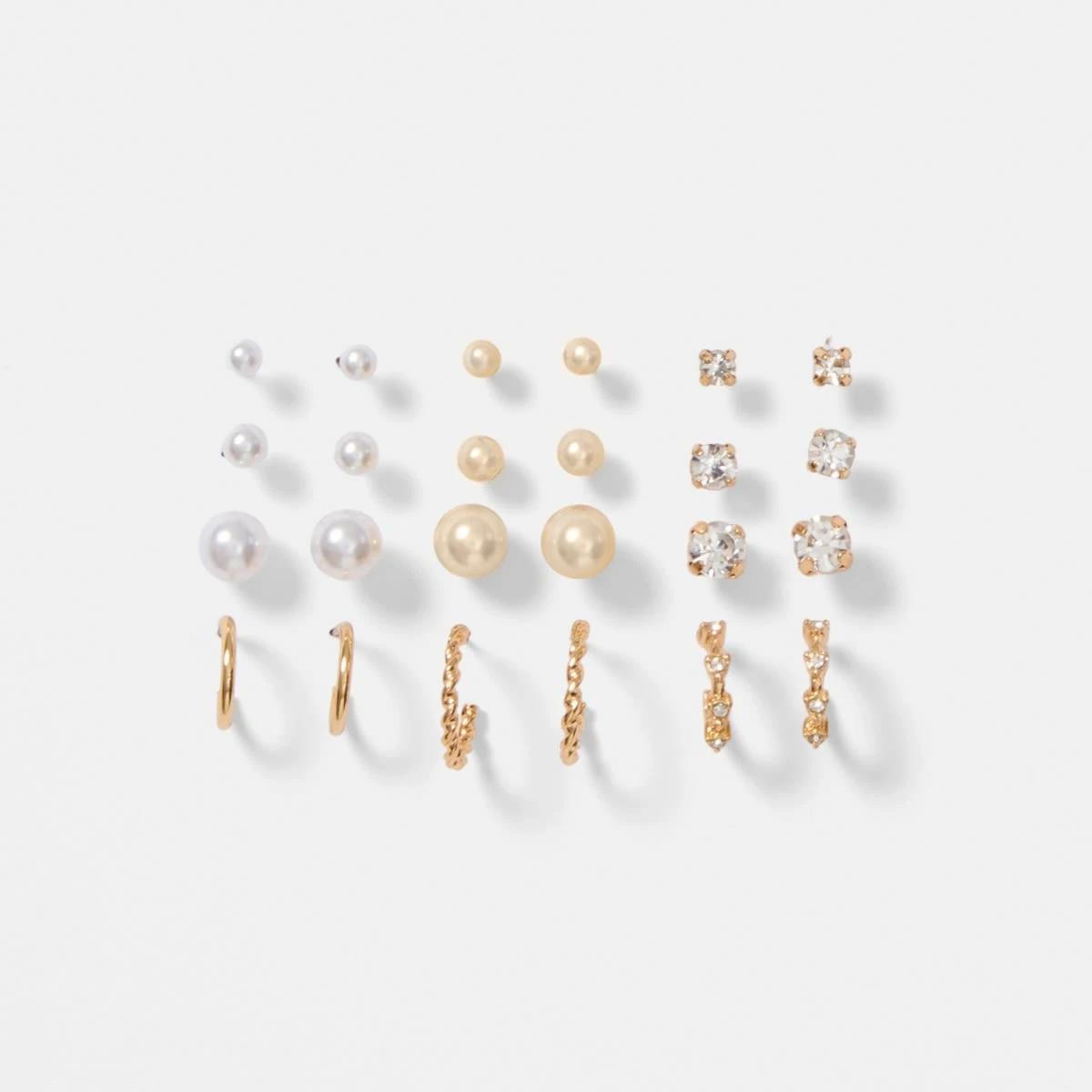 1 12 Pack Ball Stud and Hoop Earrings - Gold Tone Gold, 1 of 5