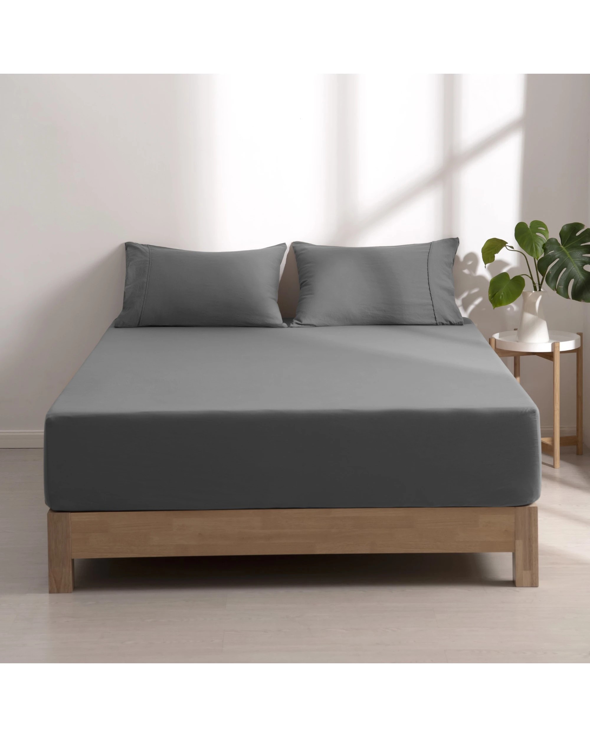 1 Dreamaker Superfine Washed Microfibre Combo Fitted Sheet Set - Double Bed - Charcoal, 1 of 8