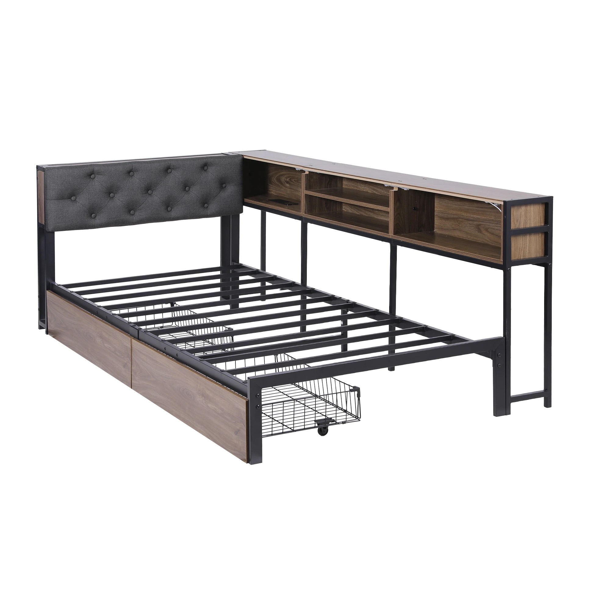1 Artiss Bed Frame Single Size with 2 Drawers and Charging Station Metal Corner - Multi, 1 of 3