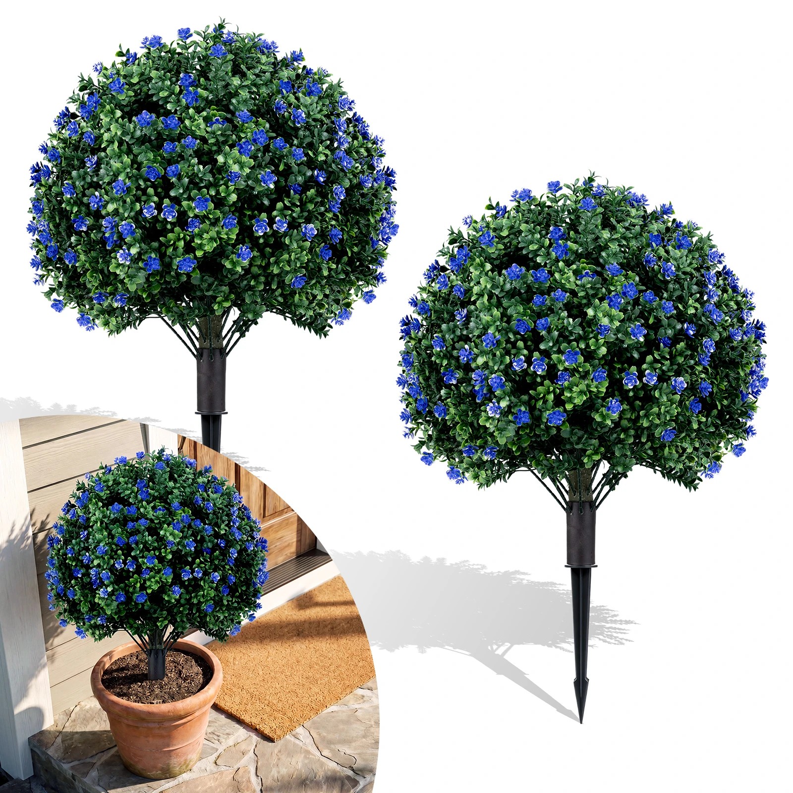 4 Costway 2 Pack Artificial Camellia Boxwood Topiary Ball Trees Faux Floral Shrubs, 4 of 4
