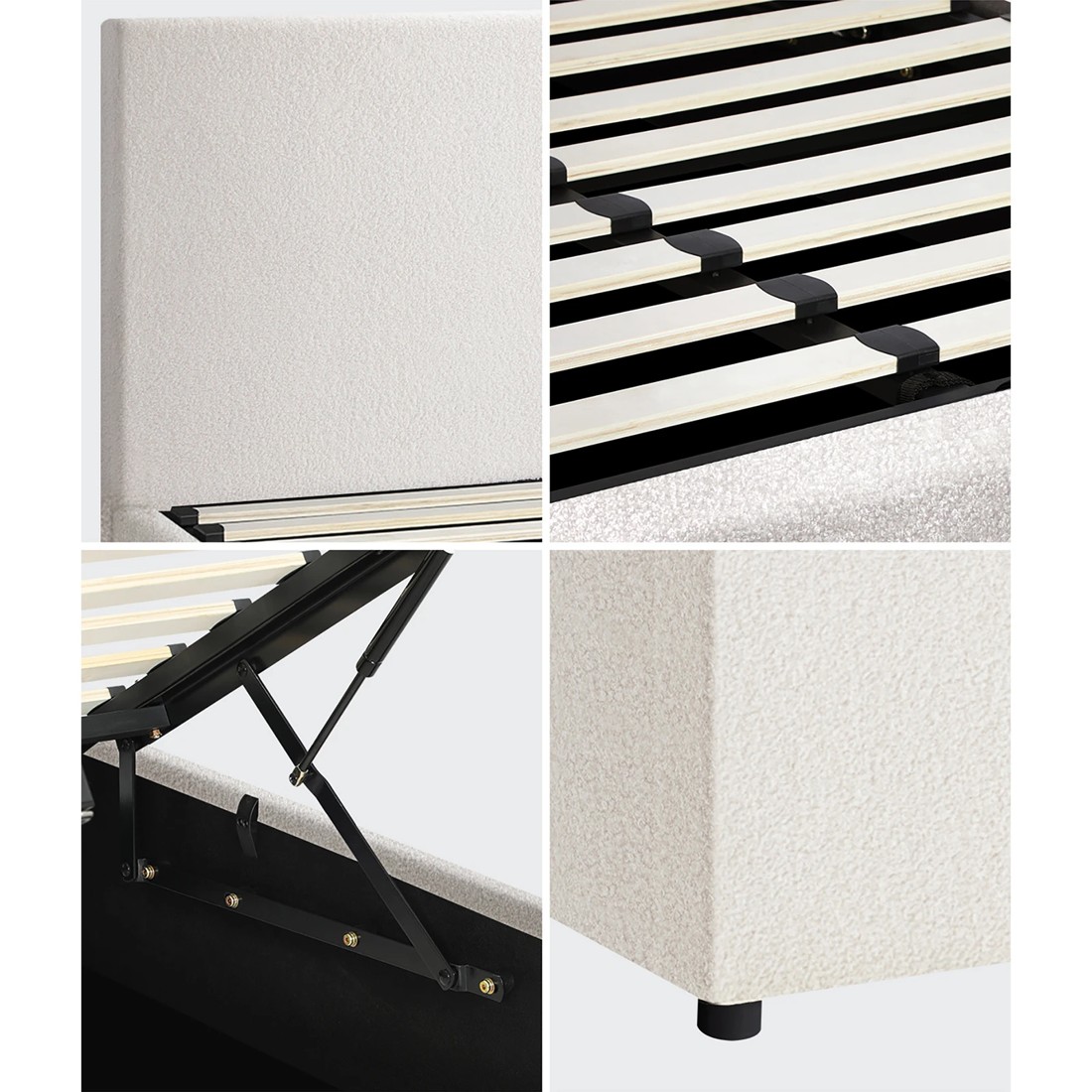 5 Oikiture Double Bed Frame Gas Lift Base With Storage Boucle
 - White, 5 of 10