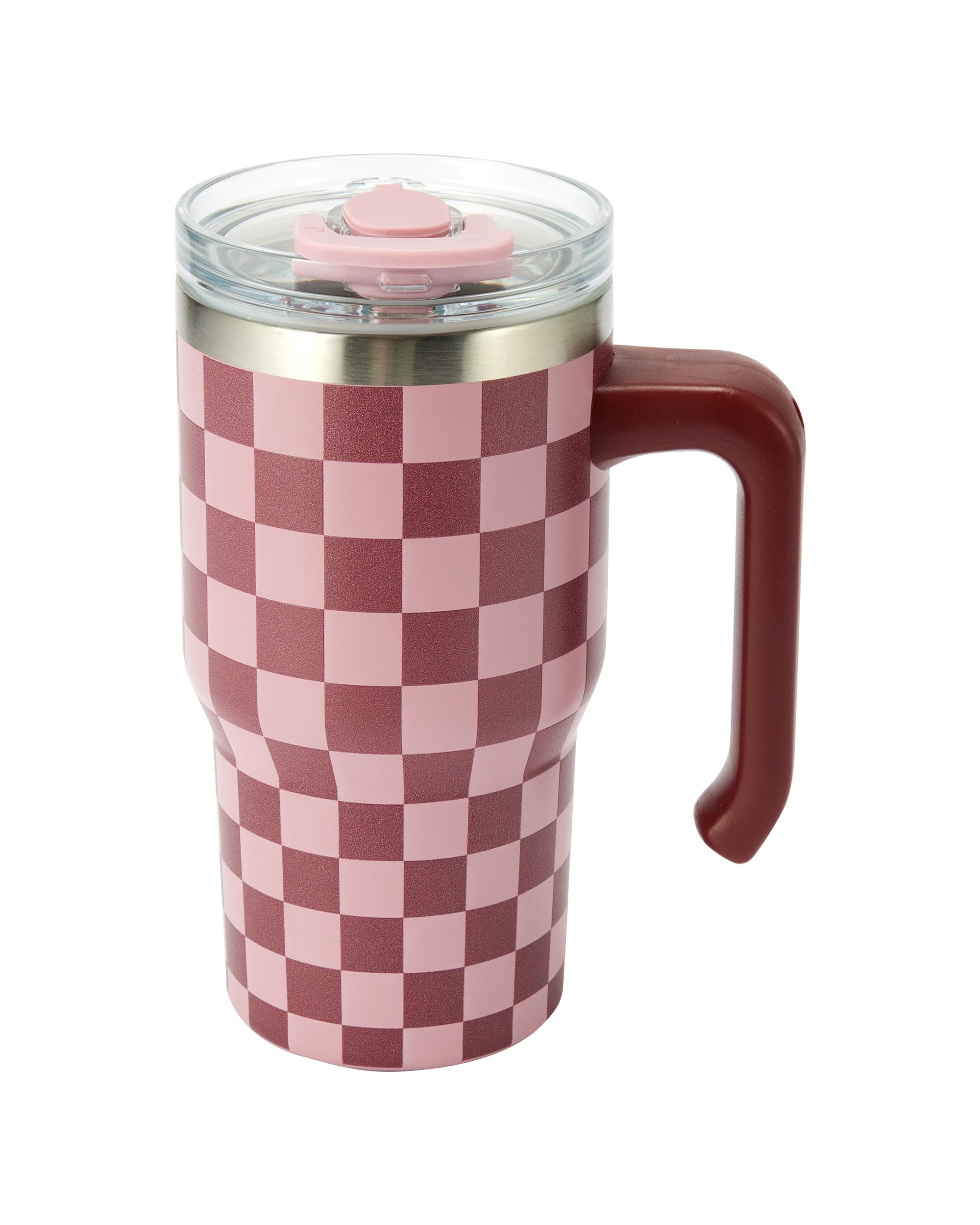 3 600ml Burgundy Check Tumbler with Handle, 3 of 5