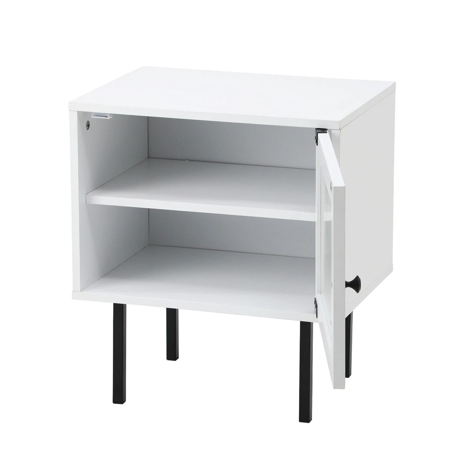 7 Oikiture 2X Bedside Tables Cabinet Storage Nightstand Glass Door Bedroom - White, 7 of 9