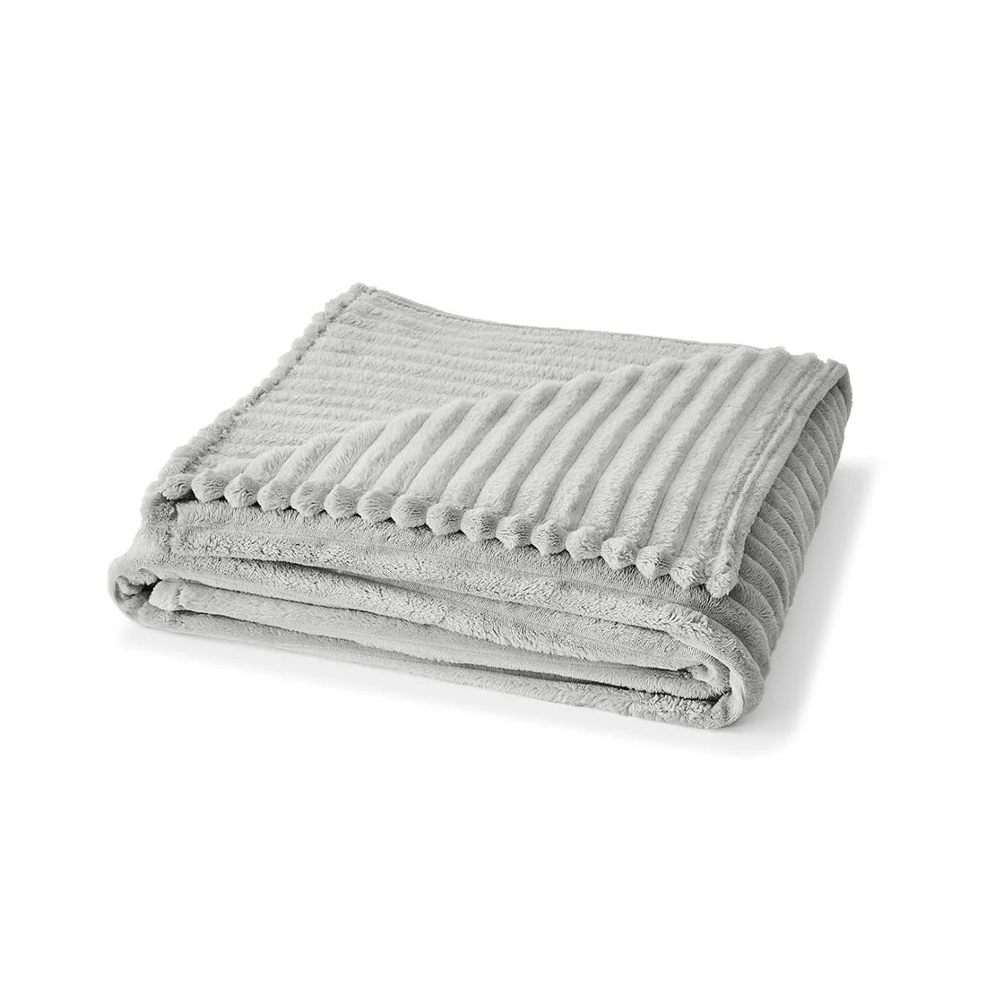 1 Plush Ribbed Blanket - Queen/King Bed, Grey, 1 of 6
