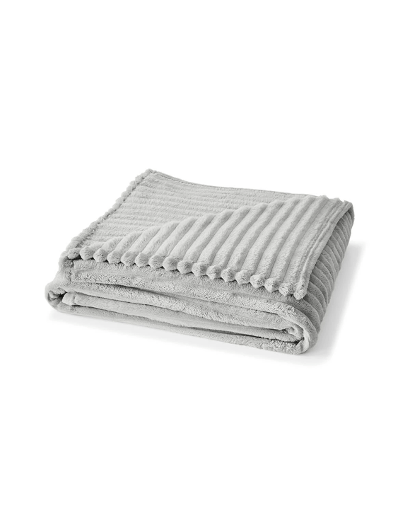 Plush Ribbed Blanket - Queen/King Bed, Grey