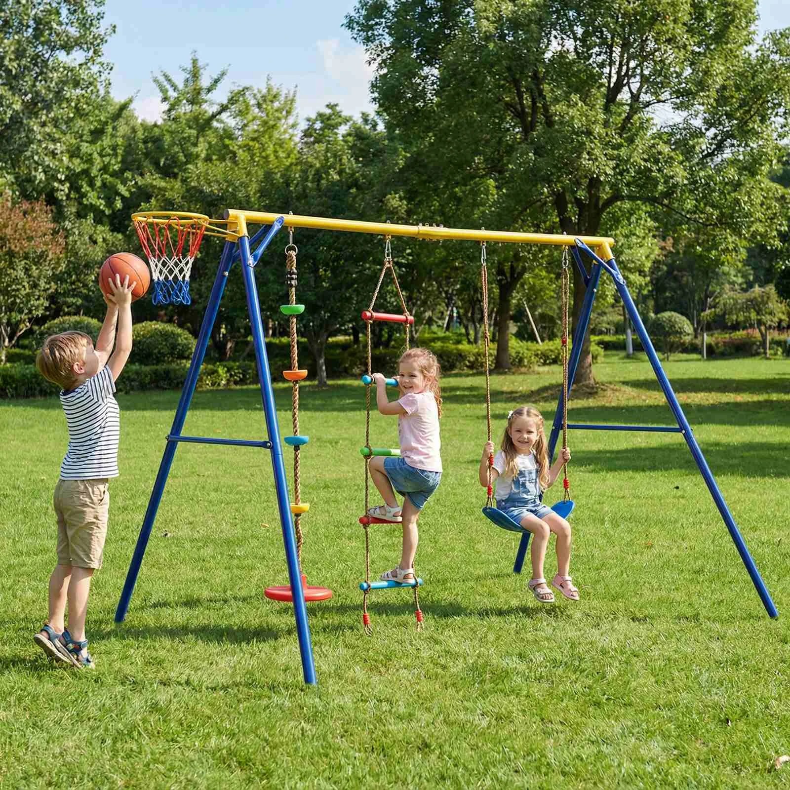 1 Costway 4-in-1 Swing Set Heavy-duty Metal Swing Stand - Yellow, 1 of 1