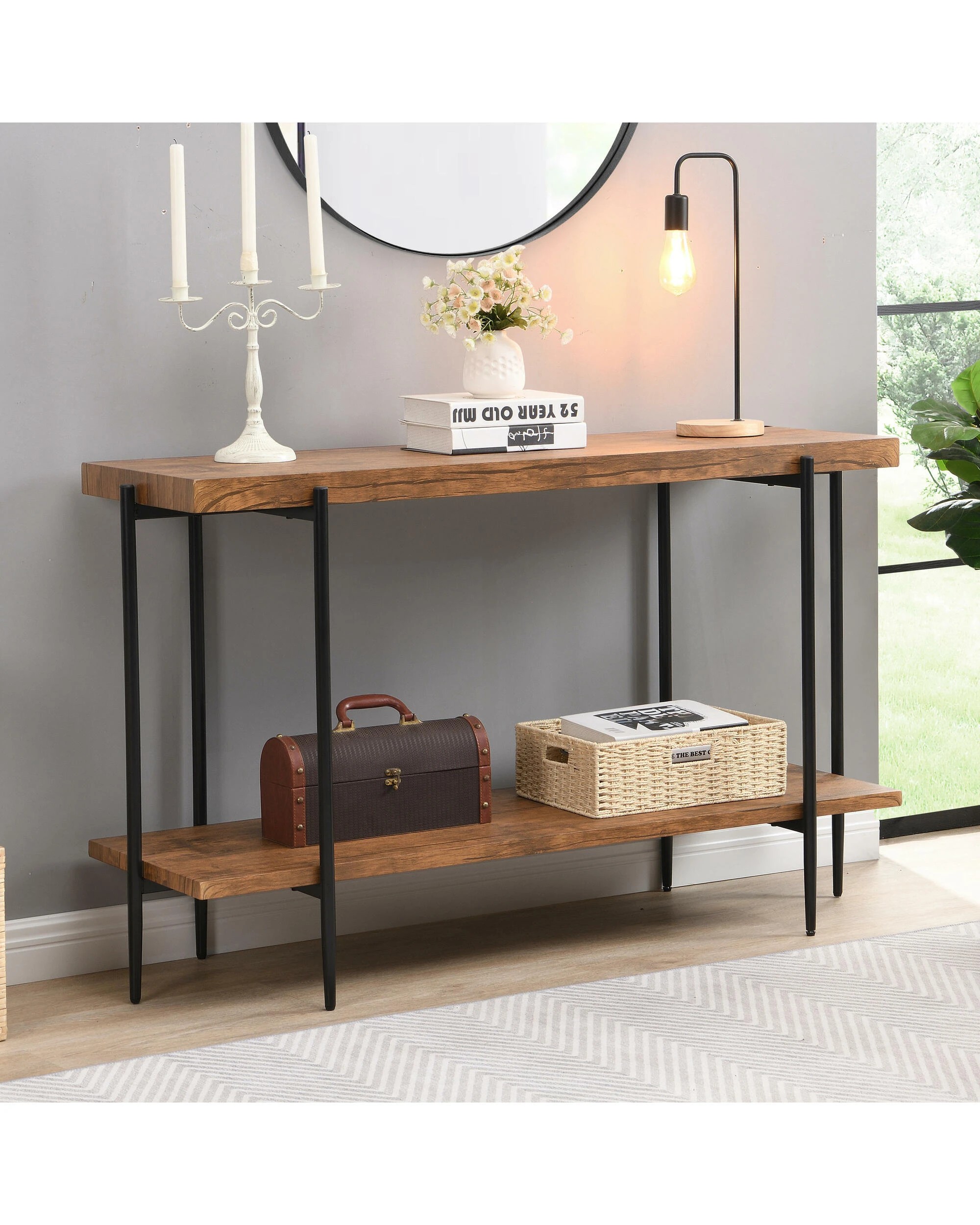 2 IHOMDEC Extra Long Console Sofa Table - Brown, 2 of 10