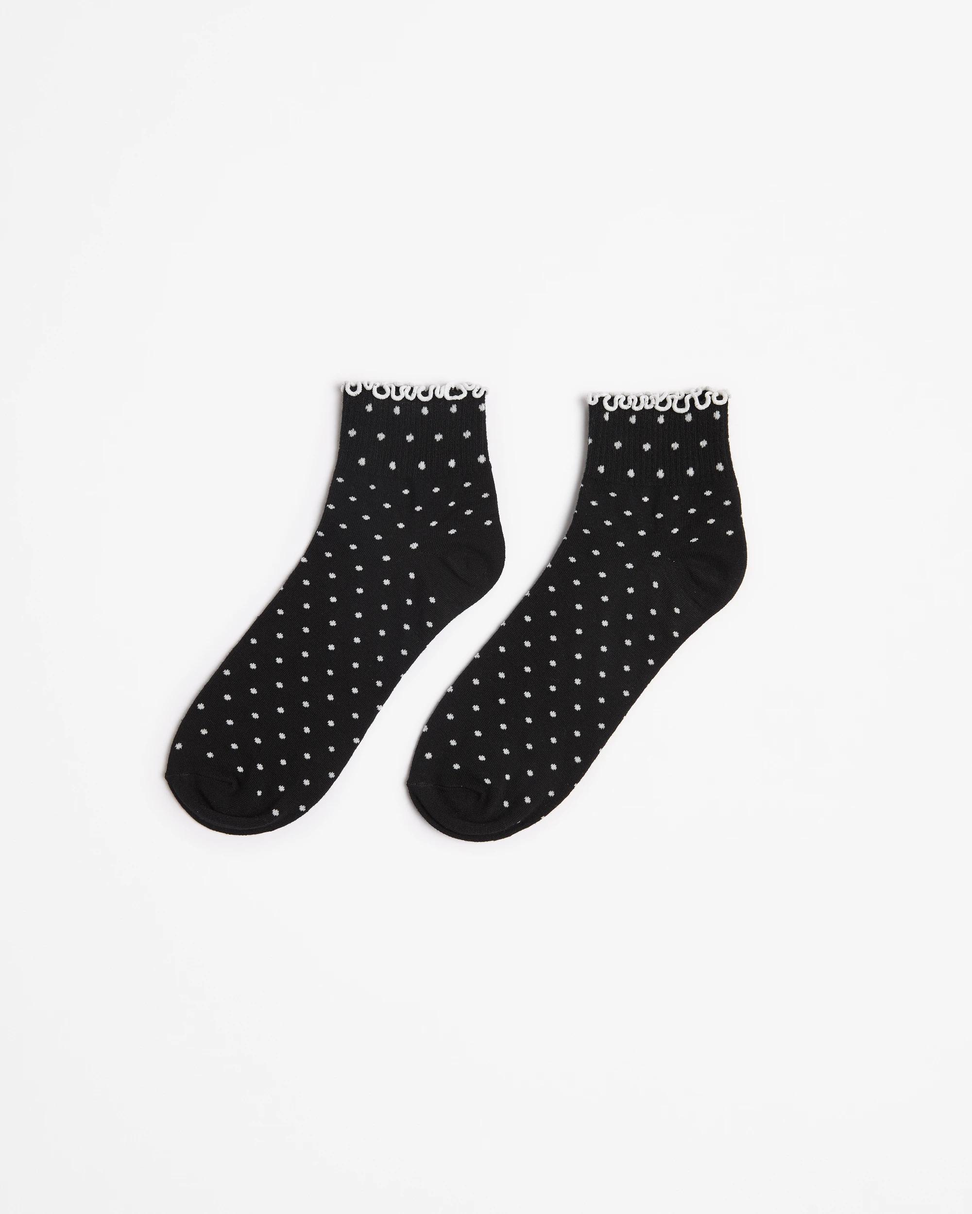 1 Target Woman Australian Cotton Blend Quarter Crew Frill Socks, Black Spot Print, One Size B&W SPOTS, 1 of 3