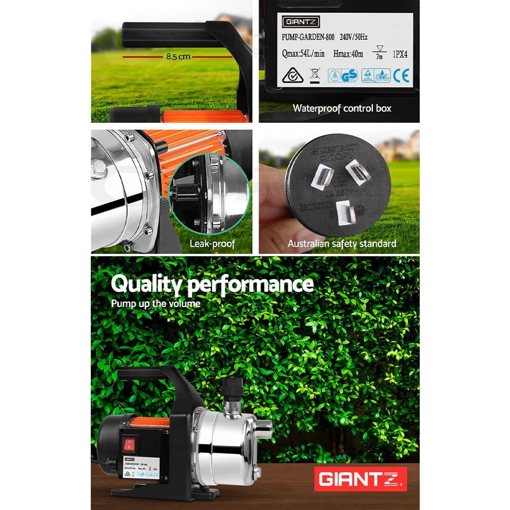 4 Giantz Garden Water Pump High Pressure 800W Max Tank Rain Farm Irrigation House - Orange, 4 of 8