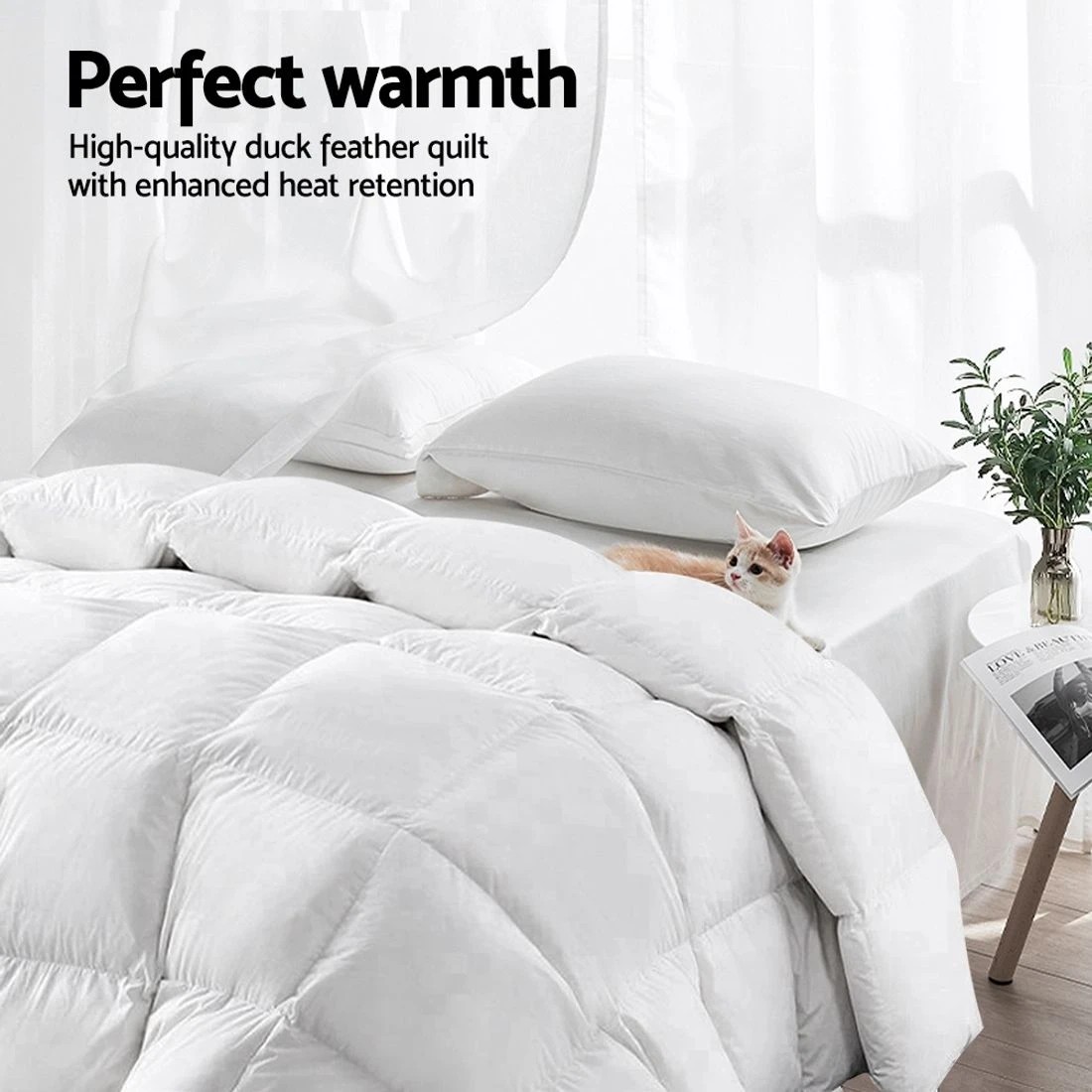 3 Giselle Bedding 700GSM Duck Down Feather Quilt - Queen Bed - White, 3 of 8