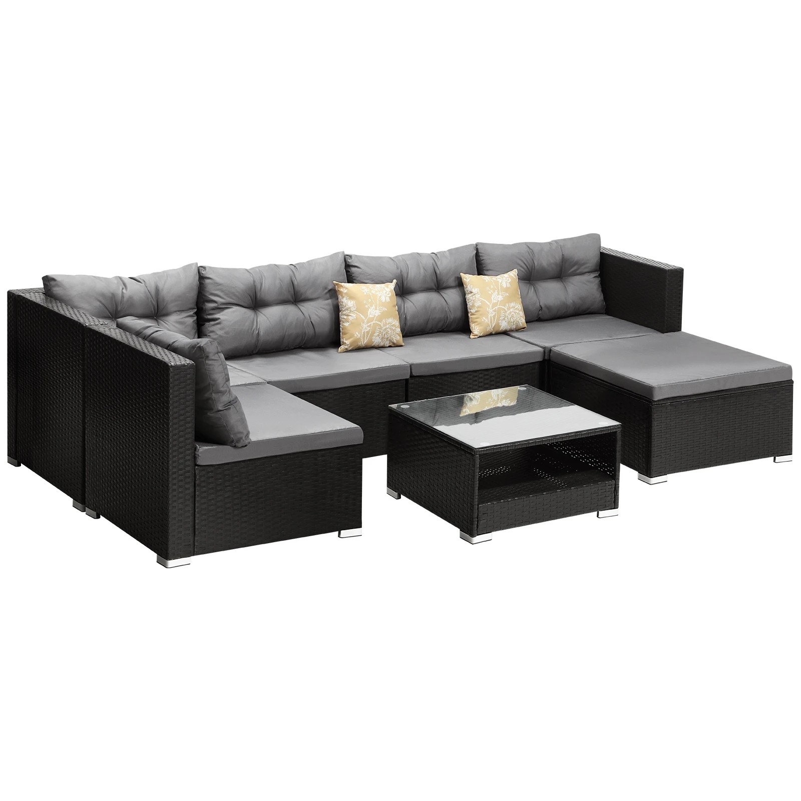 1 Livsip Outdoor Lounge Setting 7pc Wicker Sofa Set Furniture Rattan Patio Garden
 - Black, 1 of 9