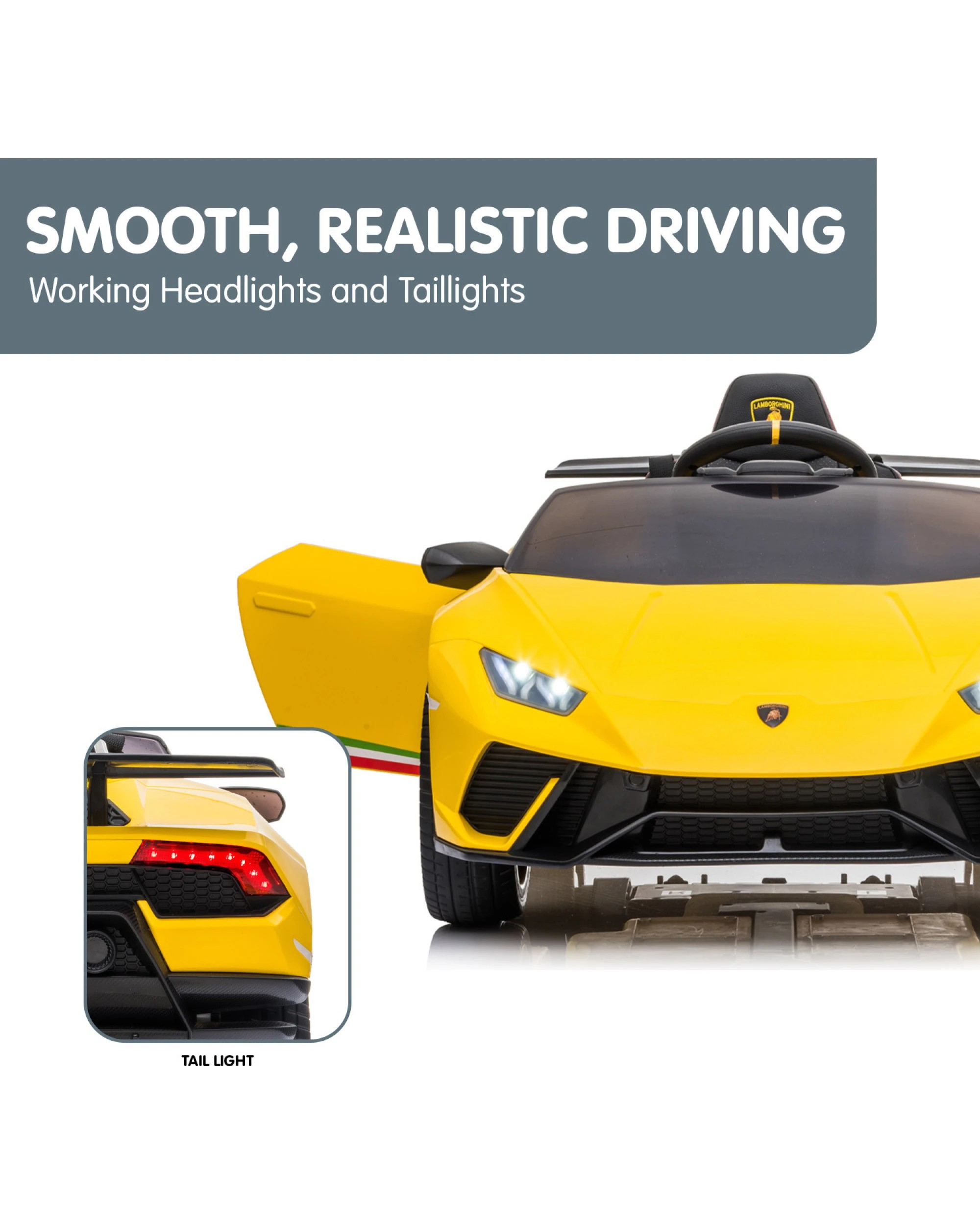 9 Kahuna Lamborghini Performante Kids Electric Ride On Car - Yellow, 9 of 10