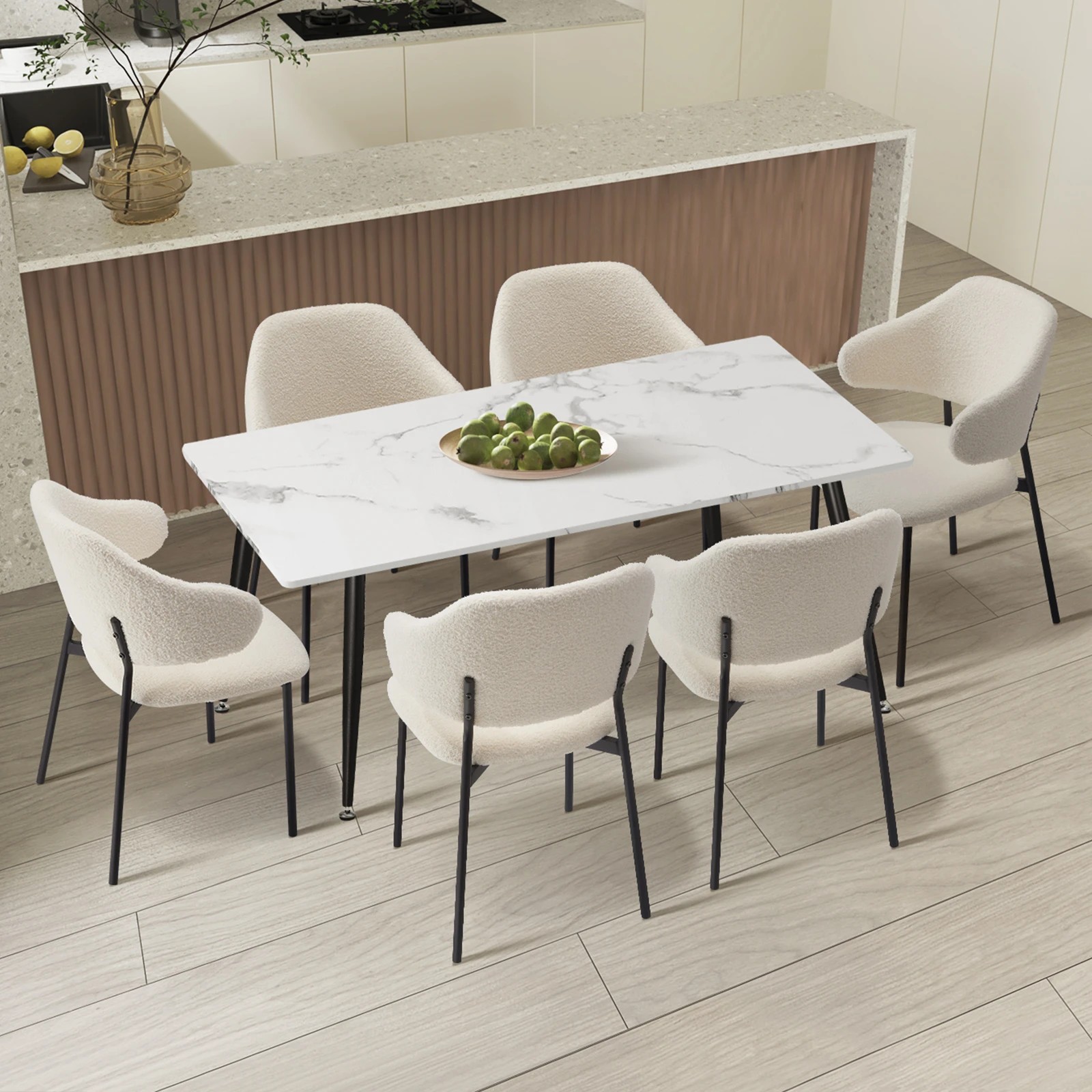 3 Oikiture 120cm Rectangle Dining Table with 6PCS Dining Chairs Sherpa - Multi, 3 of 9