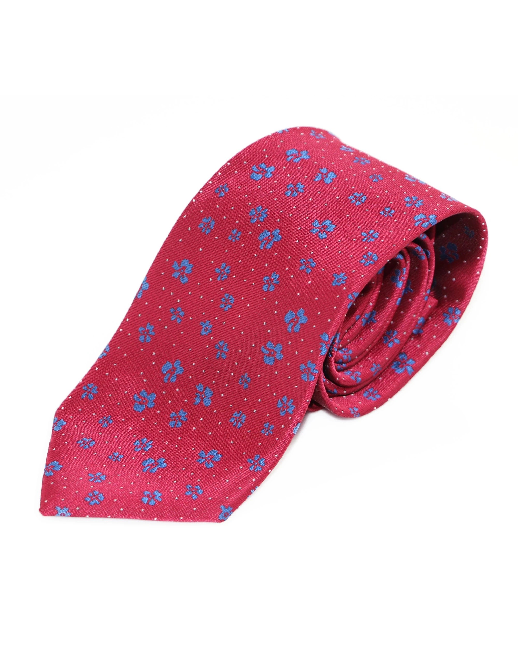2 Zasel Mens Dark Red & Blue Flower Patterned 8cm Neck Tie, 2 of 2