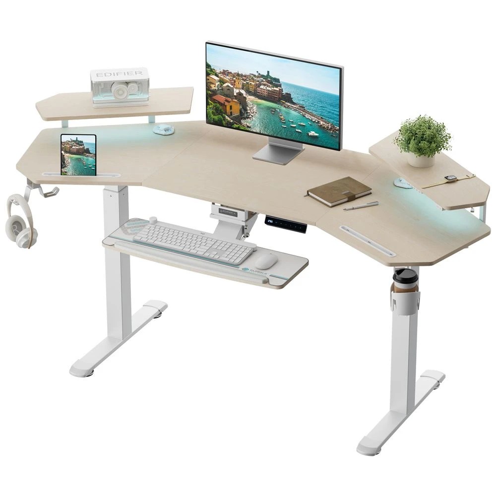 5 Eureka Wing-Shaped Sit Stand Desk White Desks, Tables and Workstations, 5 of 10