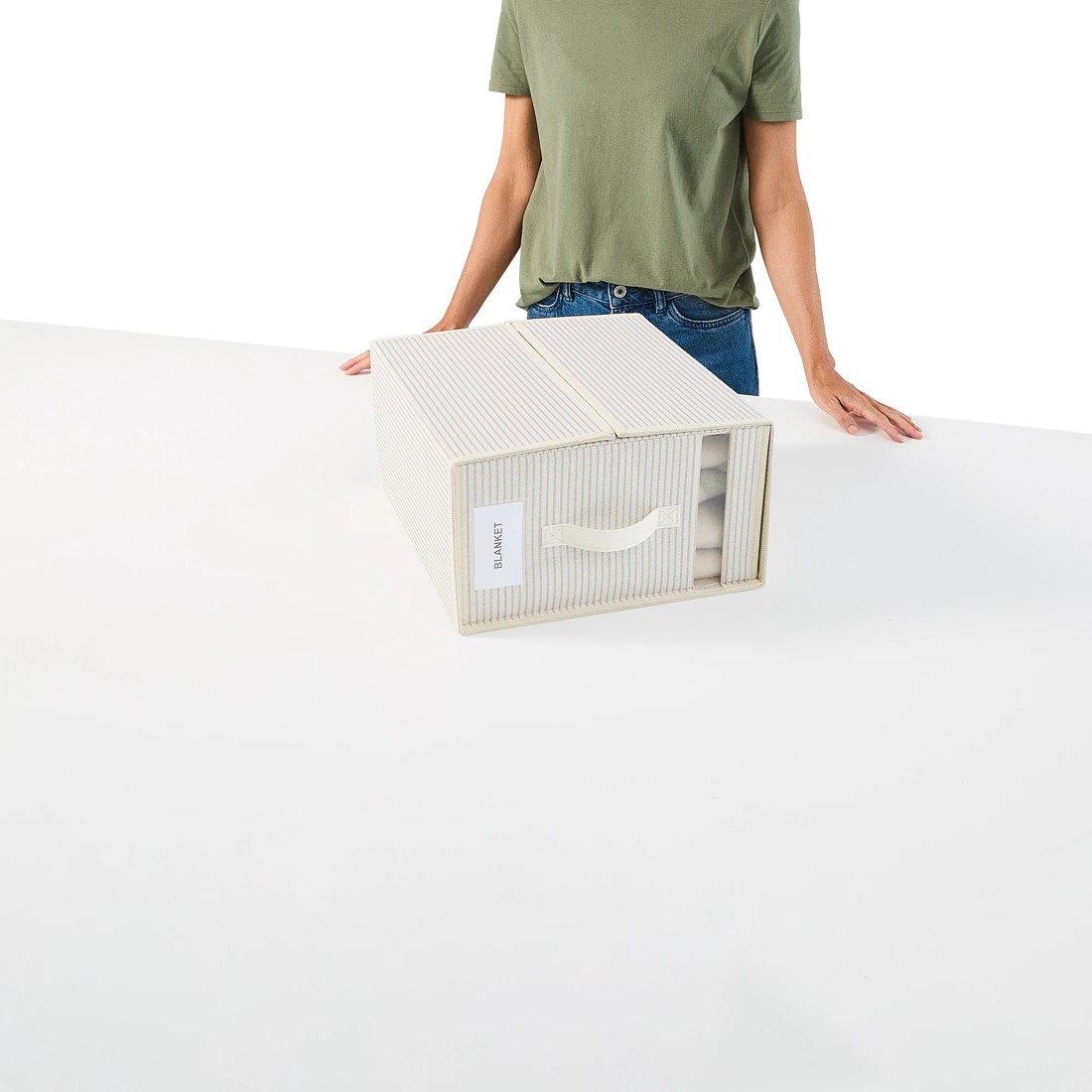 2 Linen Look Striped Bed Linen Box - Large, Beige, 2 of 10