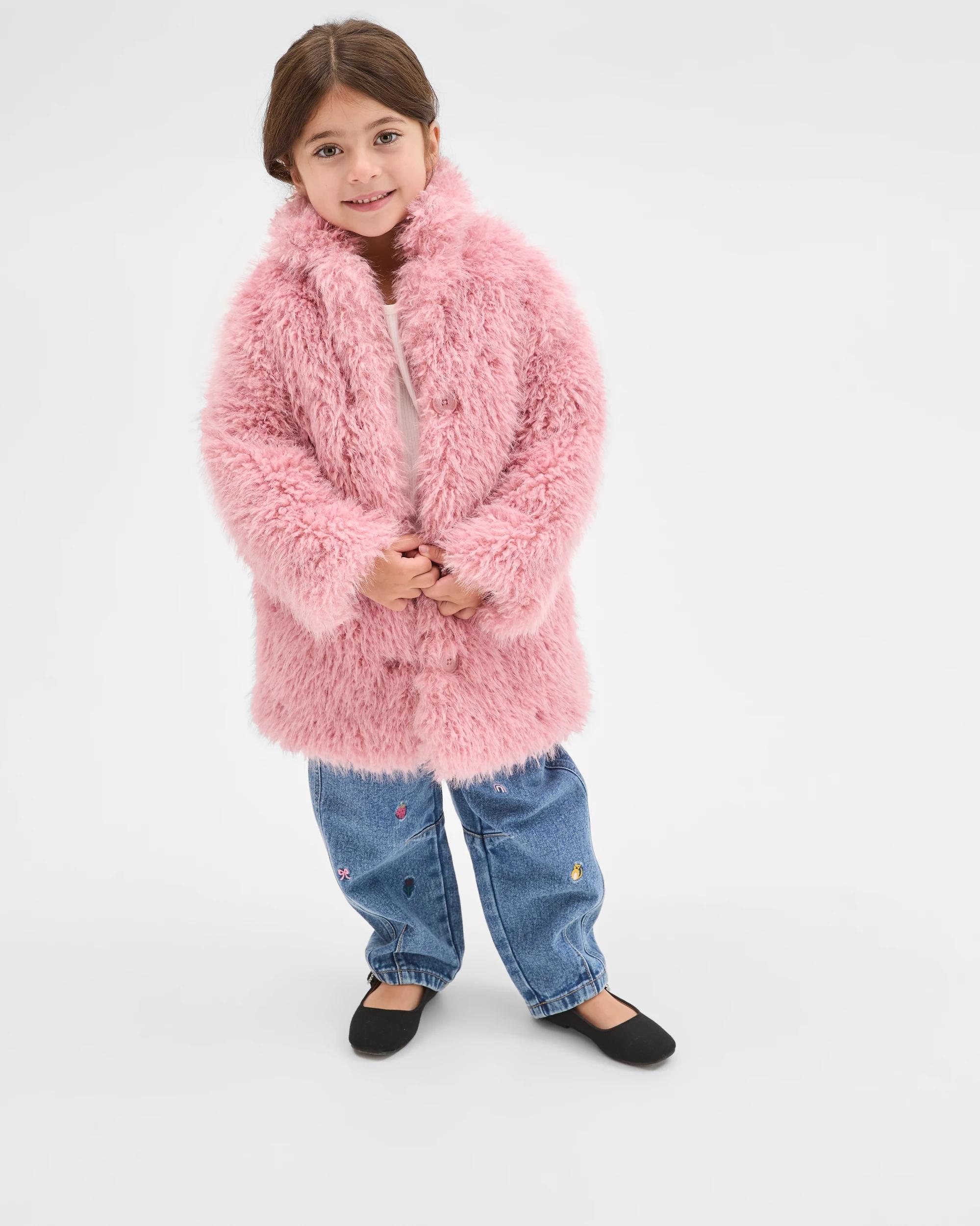 2 Target Kids Long Sleeve Faux Fur Coat PINK, 2 of 6