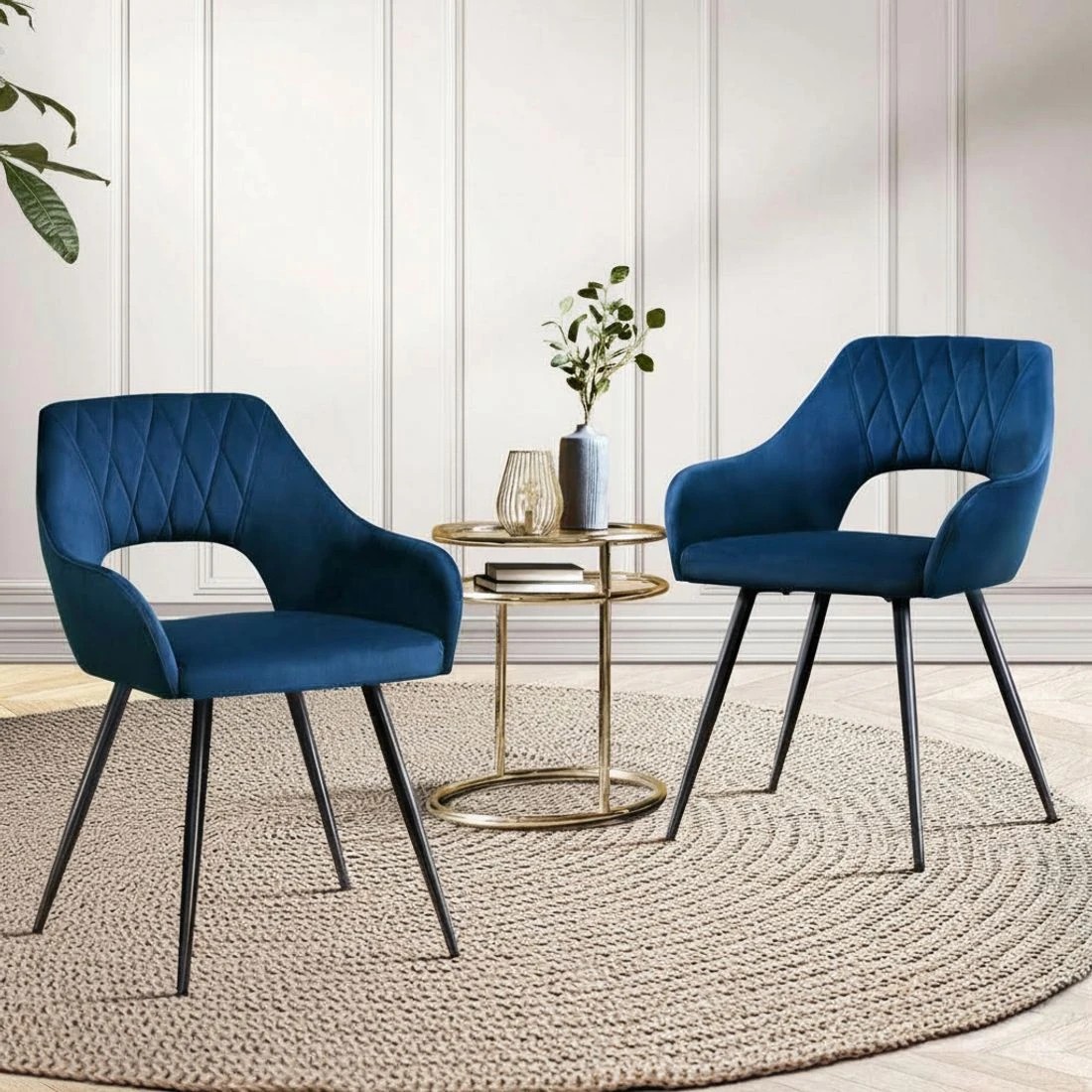 3 Artiss Dining Chairs Set of 4 Velvet Hollow Armchair - Blue, 3 of 5