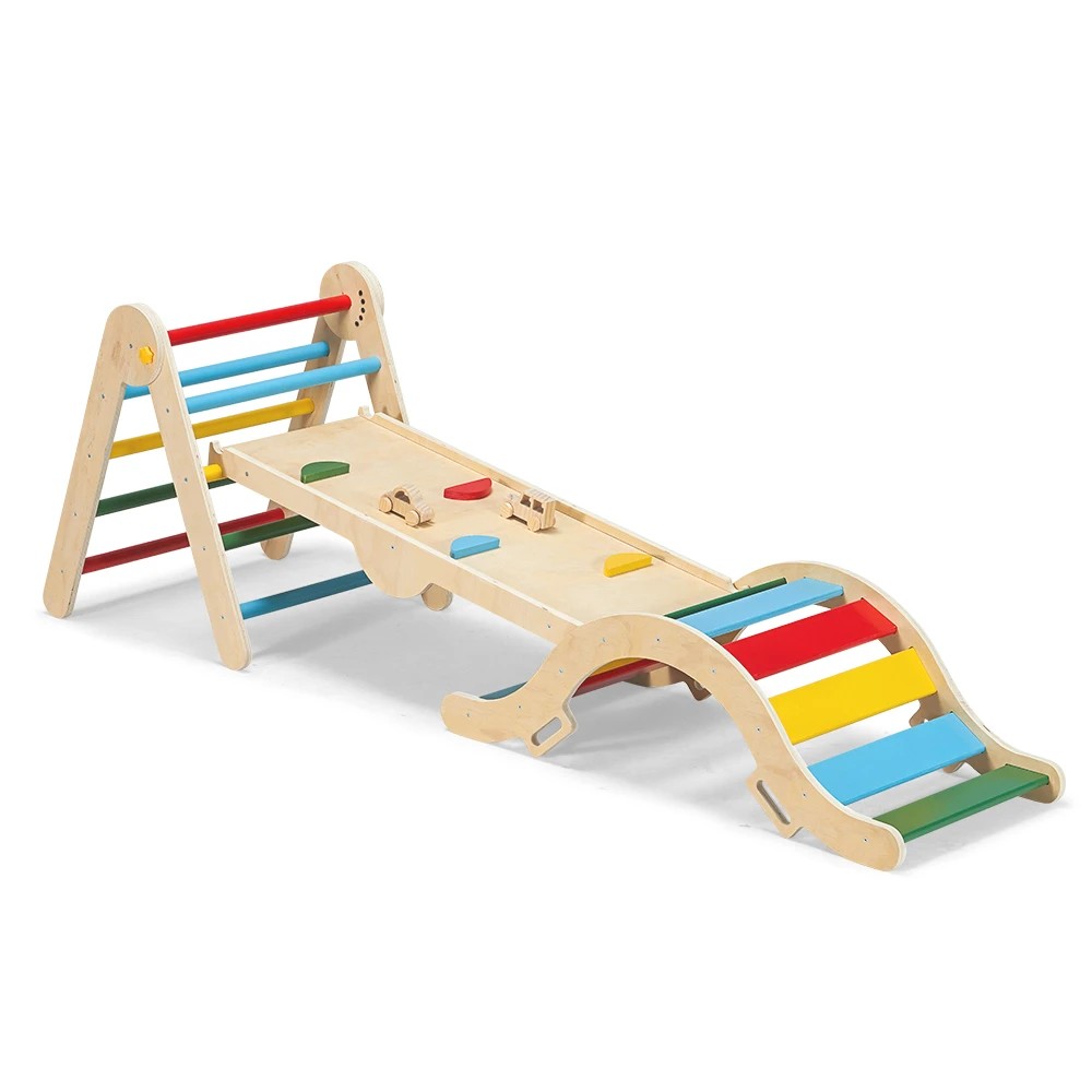 1 PlayPals 6-In-1 Pikler Triangle Set Foldable Montessori Climbing Toys Wooden - Multi, 1 of 3