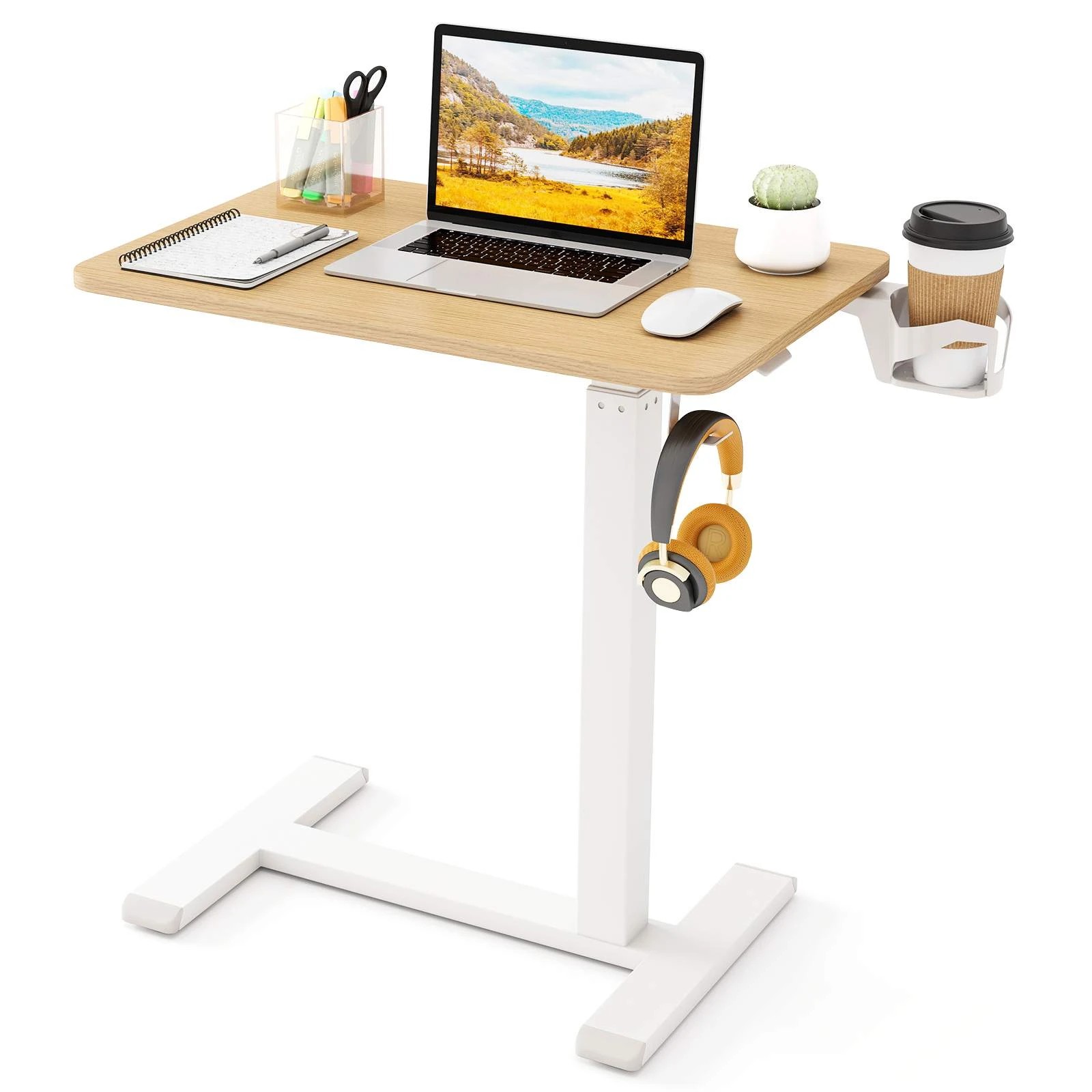 5 Costway Mobile Standing Desk Height Adjustable Overbed Bedside Table Rolling Study Desk - Natural, 5 of 5