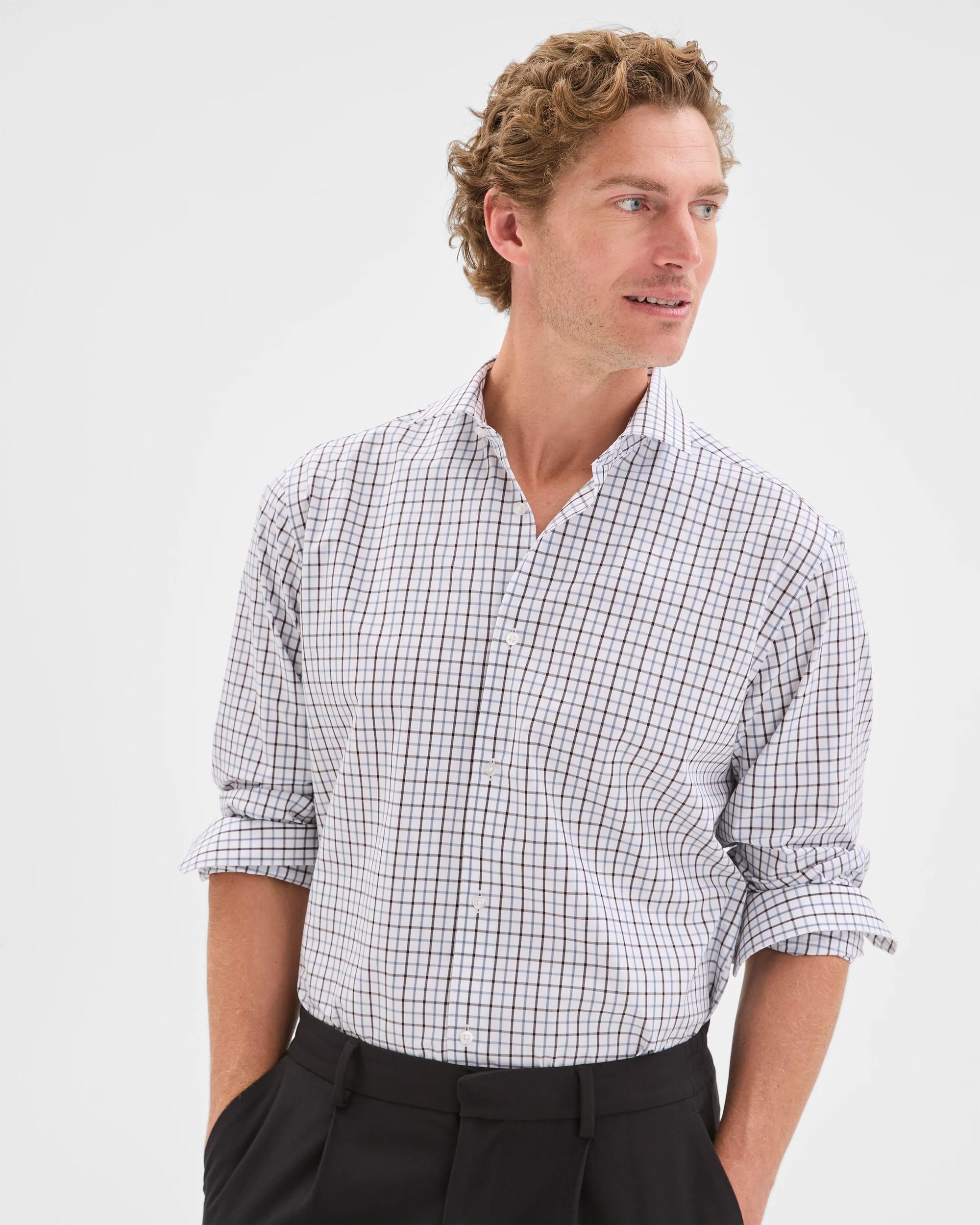 4 Preview Australian Cotton Tattersall Check Business Shirt BLUE, 4 of 7